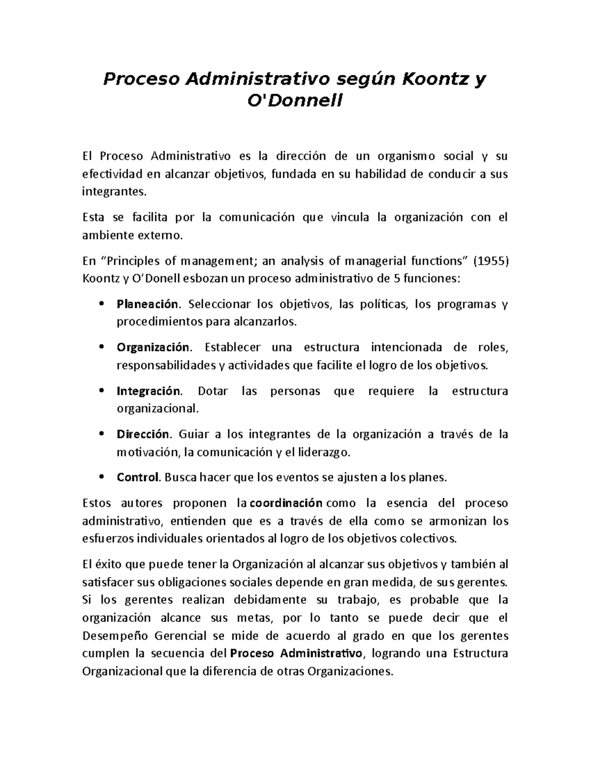 Proceso Administrativo según Koontz y O'donell Proceso Administrativo según Koontz y O'Donnell Proceso Administrativo según Koontz y O'donell Proceso Administrativo según Koontz y O'Donnell