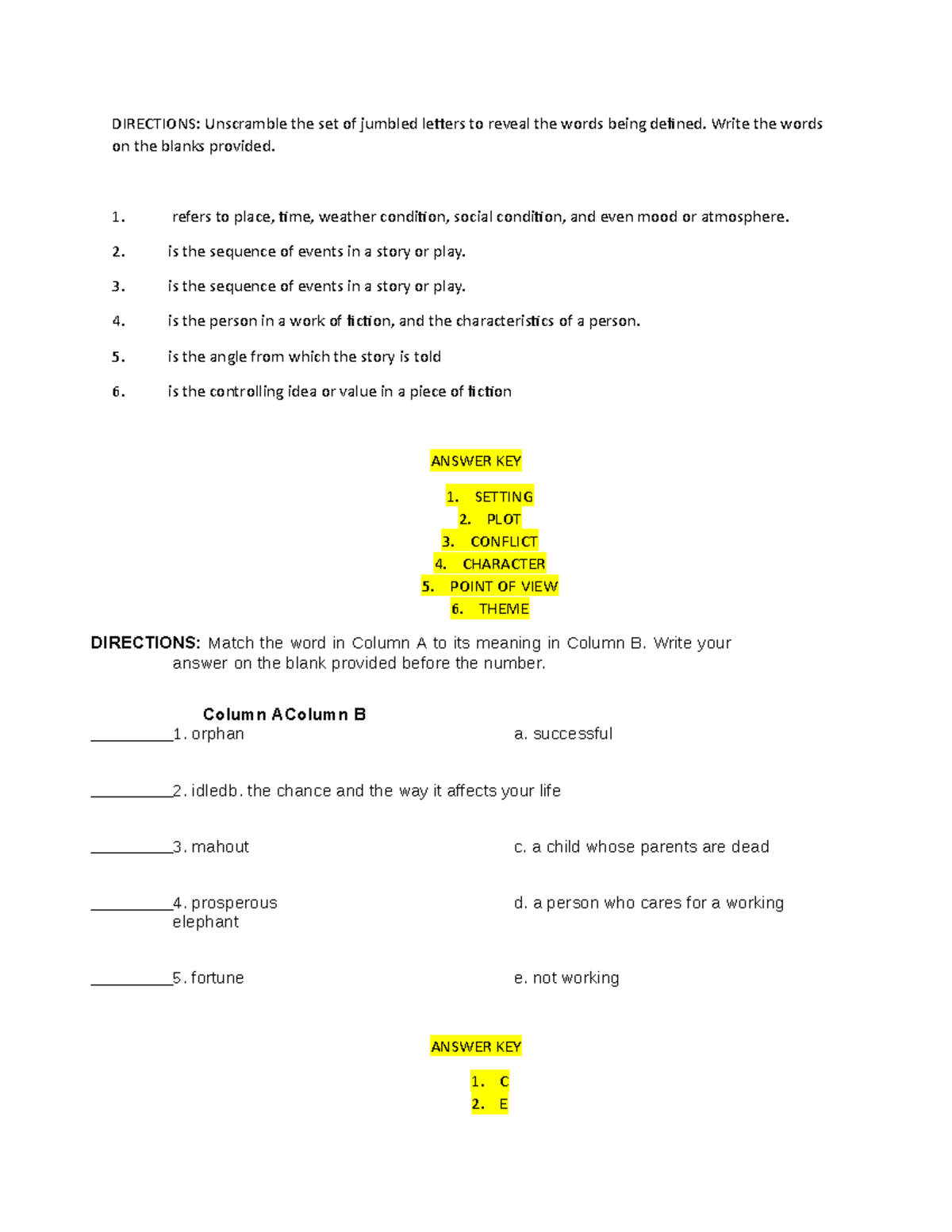 English Module 4 - Activities - DIRECTIONS: Unscramble the set of ...