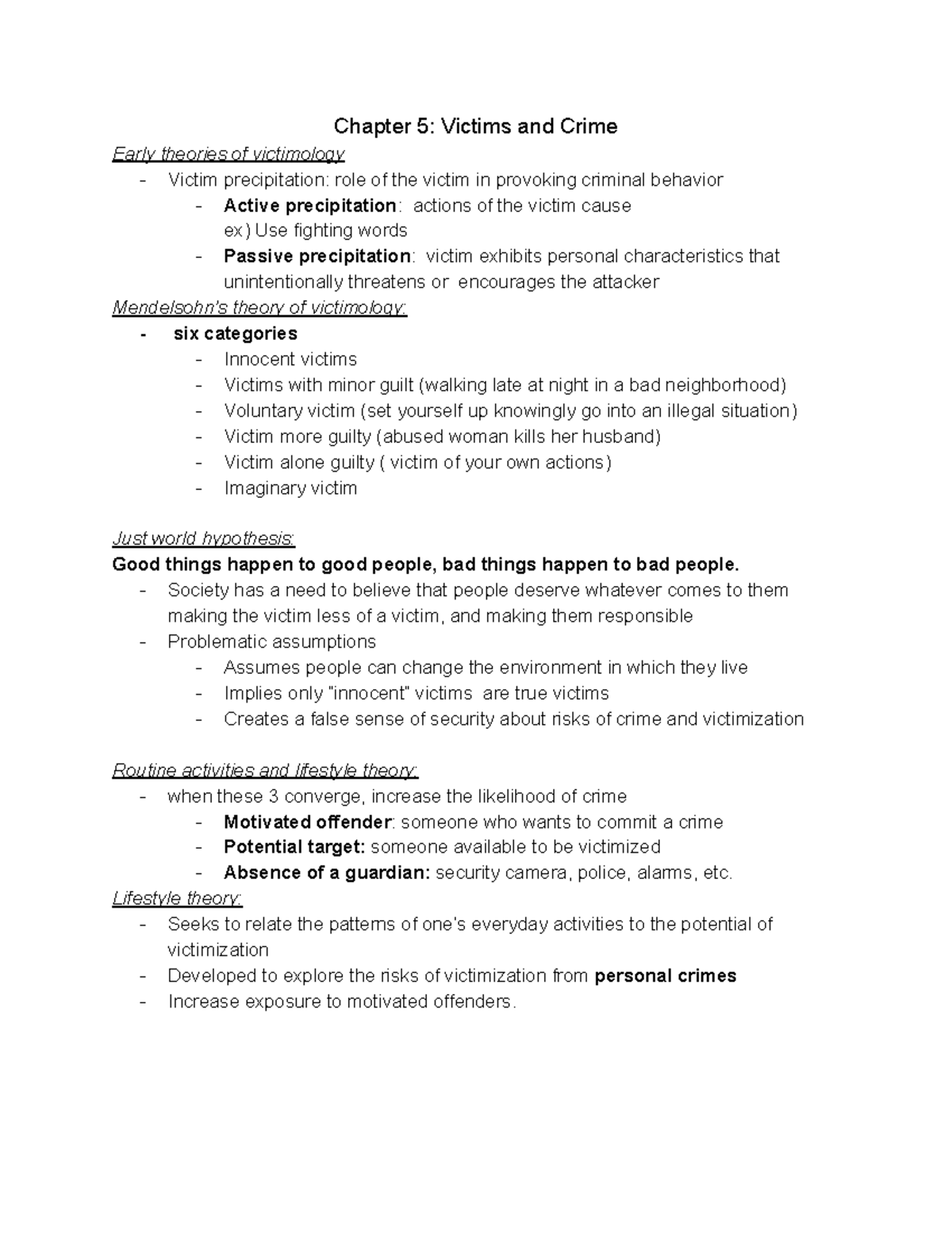 CRJ chapter 5 - Chapter 5: Victims and Crime Early theories of ...