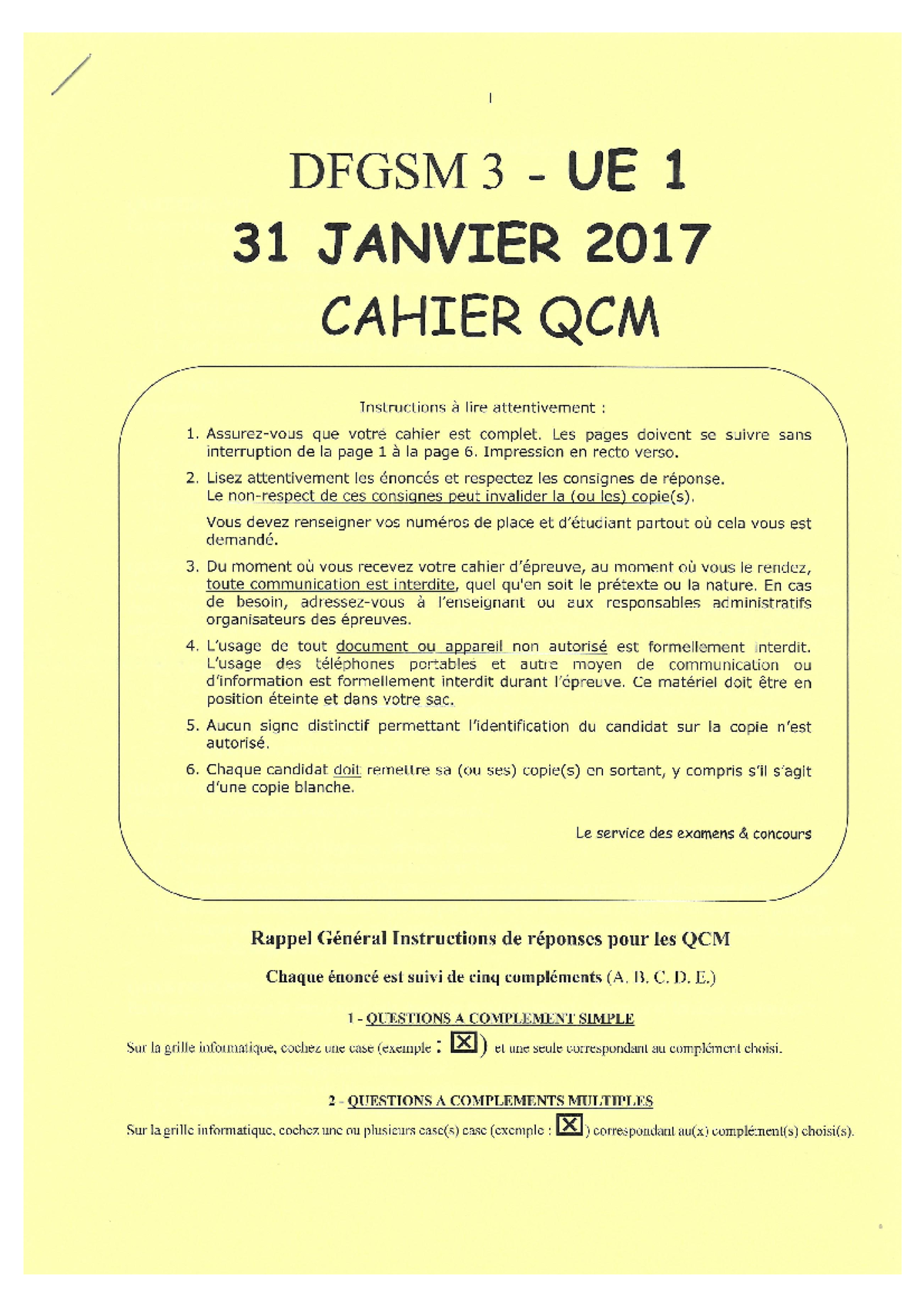 Examen 2017, Questions - Médecine - Studocu