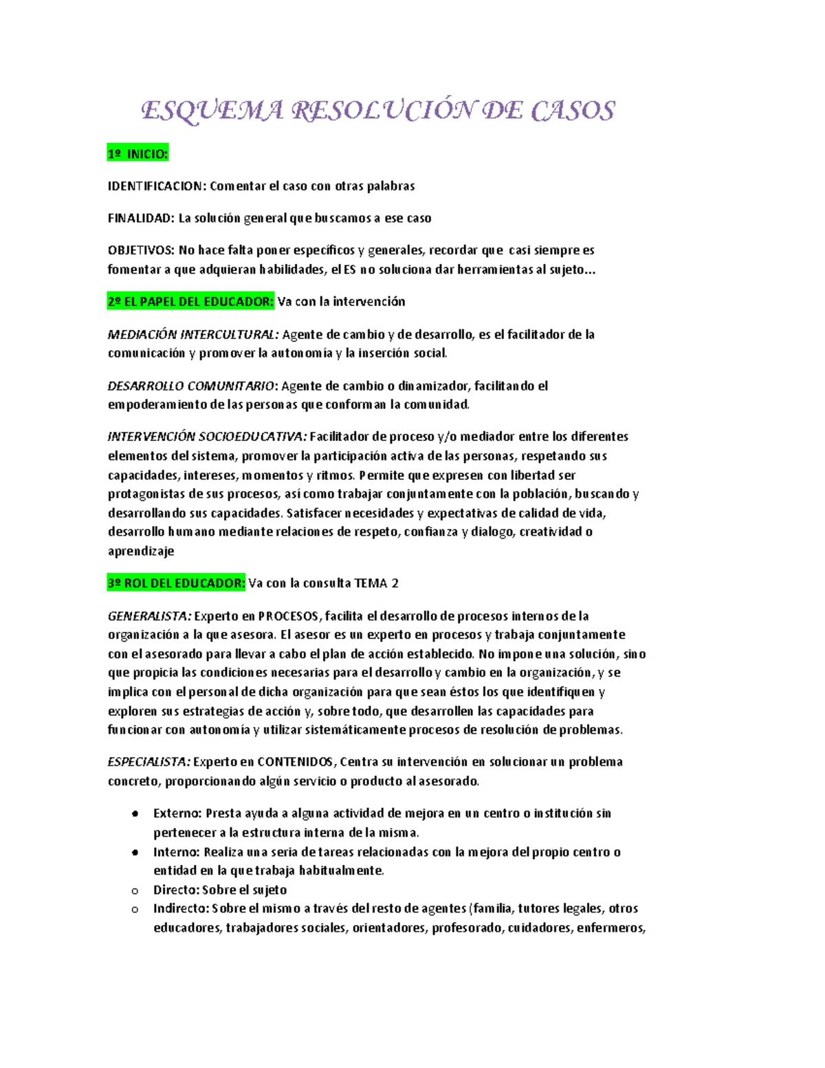 Esquema Resolucion DE Casos - ESQUEMA RESOLUCIÓN DE CASOS 1º INICIO ...