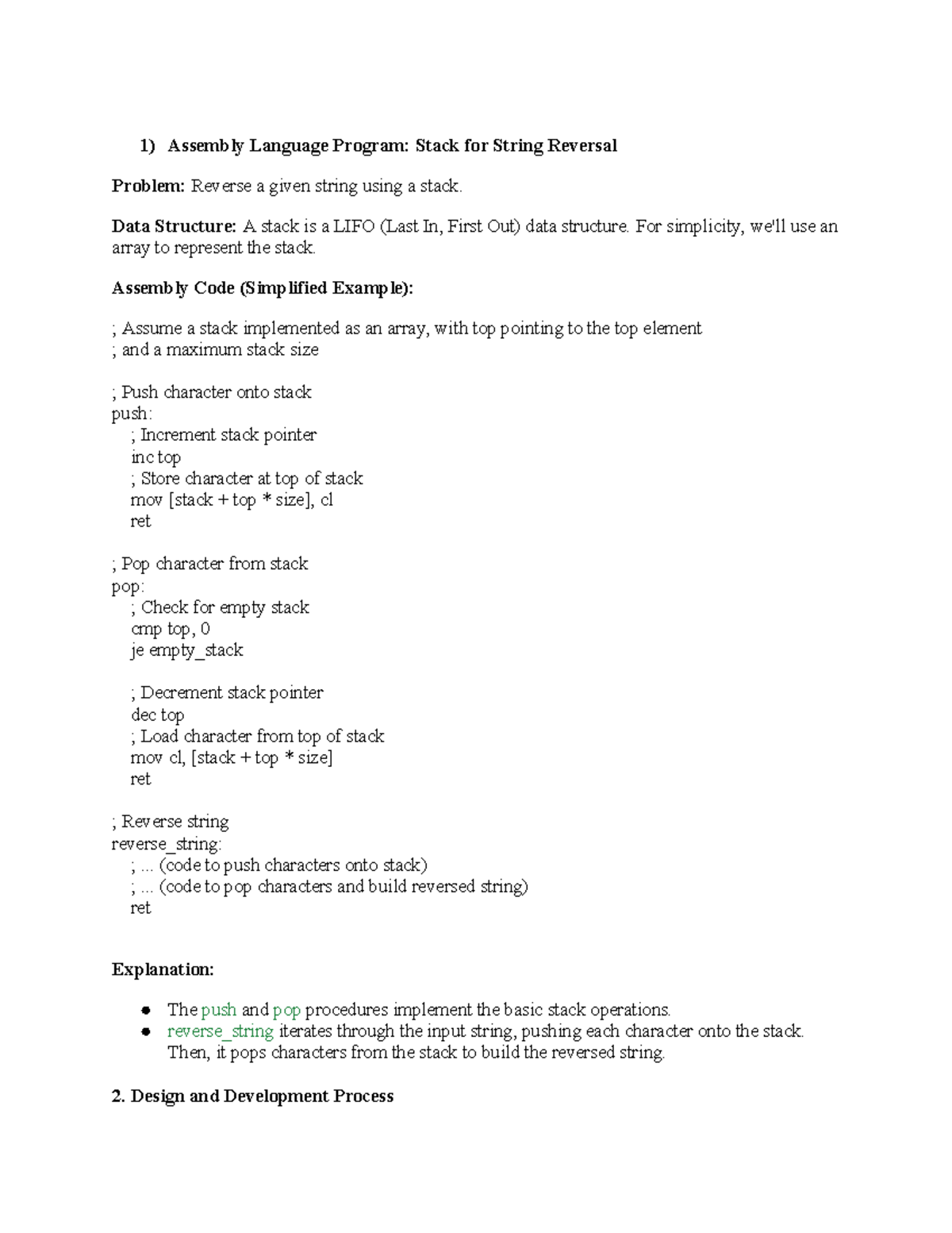 Assembly Language Program- Stack for String Reversal - Assembly ...