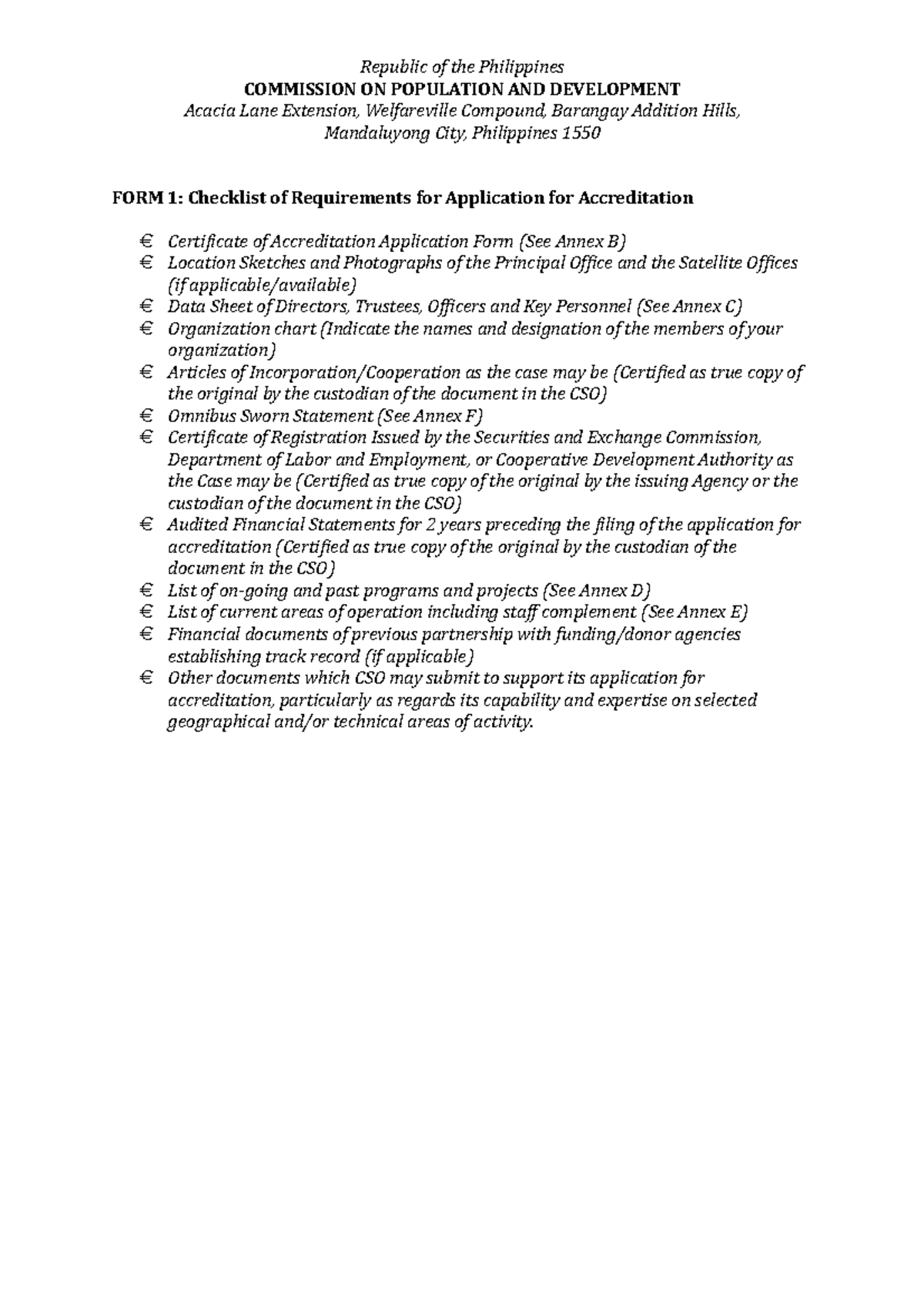 Forms Accreditation of CSOs - COMMISSION ON POPULATION AND DEVELOPMENT ...