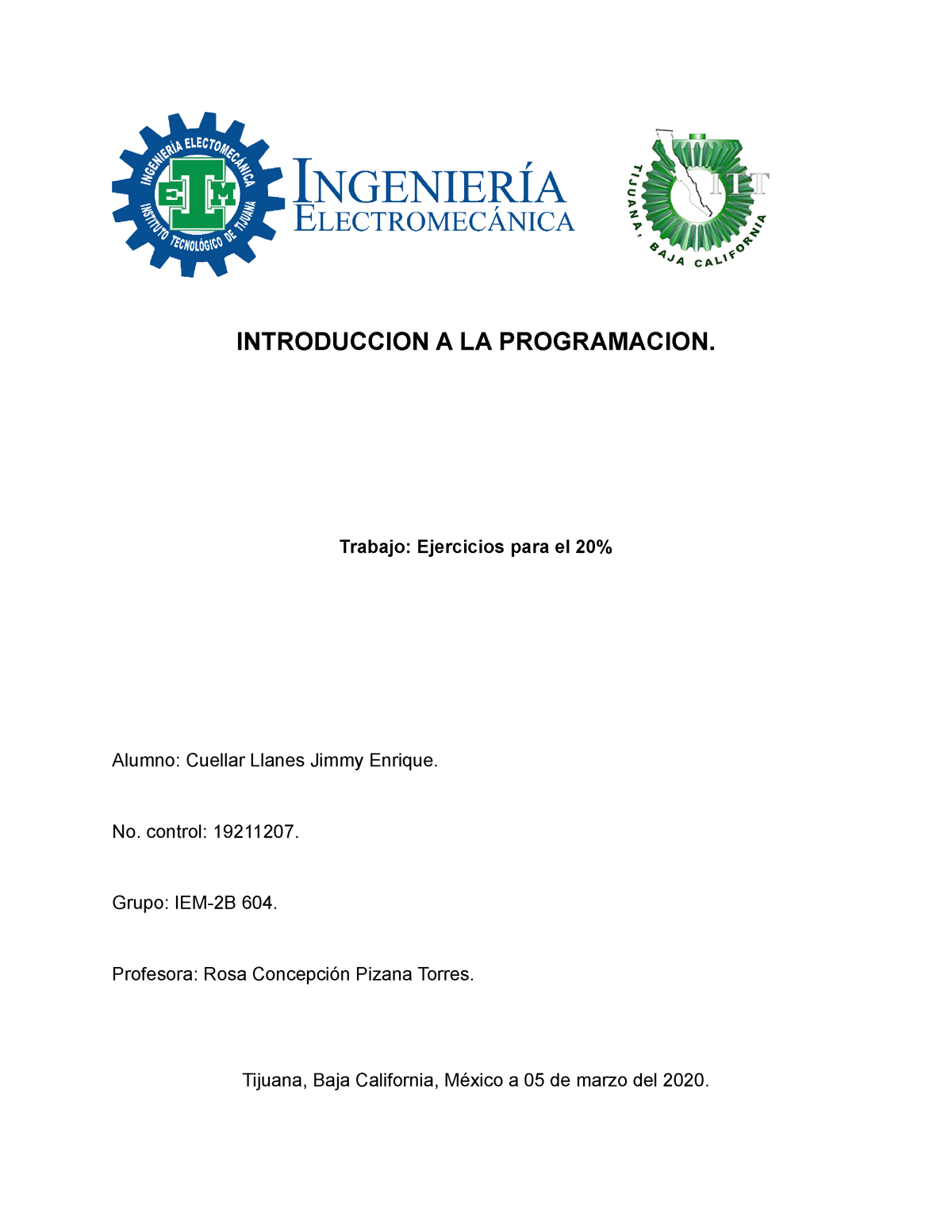 IP U2 - Apuntes 1 - INTRODUCCION A LA PROGRAMACION. Trabajo: Ejercicios ...