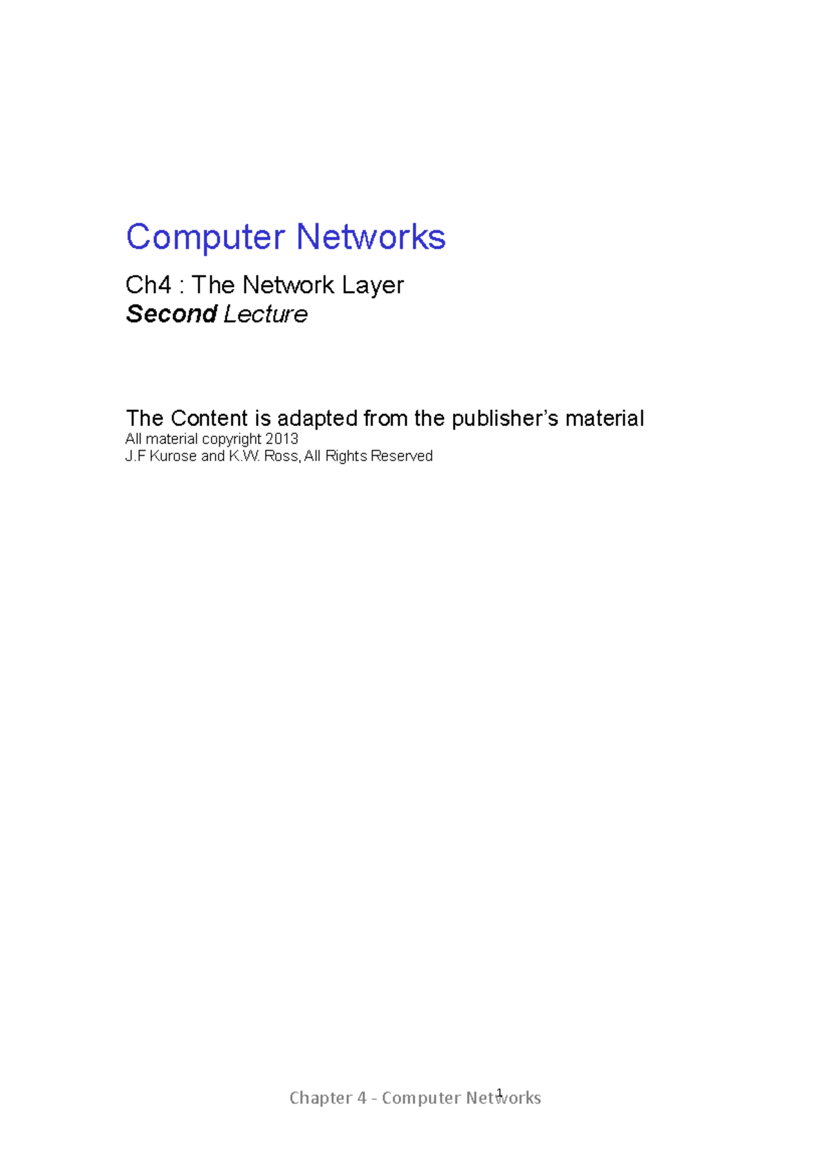 Computer Networks Ch4 B Computer Networks Ch4 The Network Layer