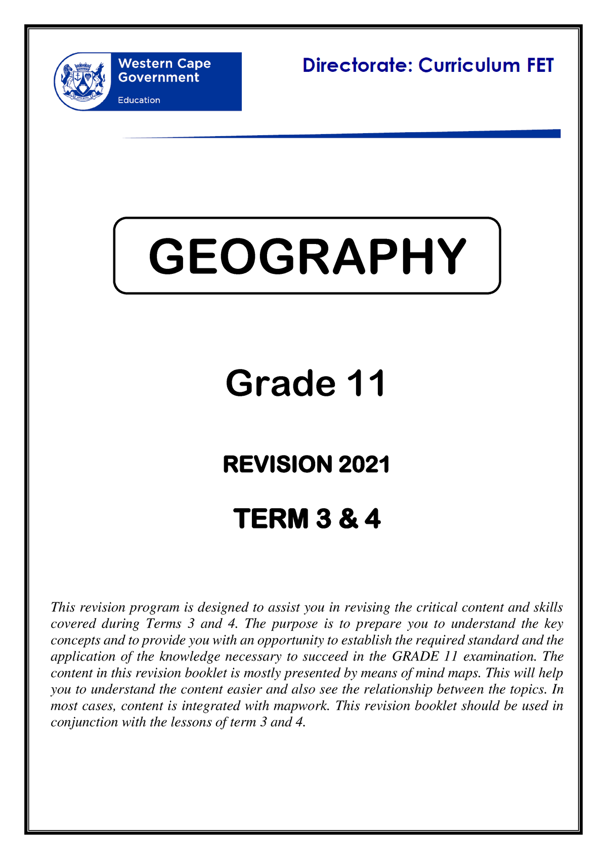 Geography Grade 11 Revision Answers Terms 3 And 4 2021 Grade 11 