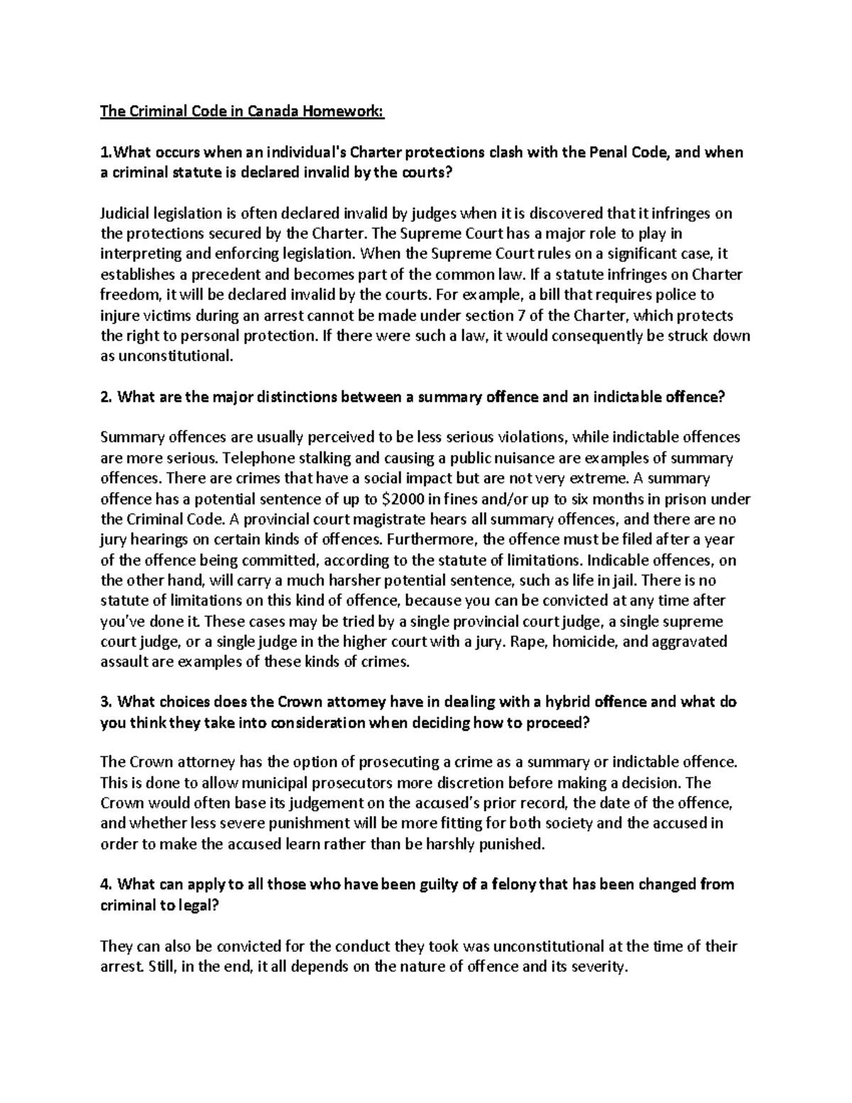 The Criminal Code in Canada Homework - The Supreme Court has a major ...
