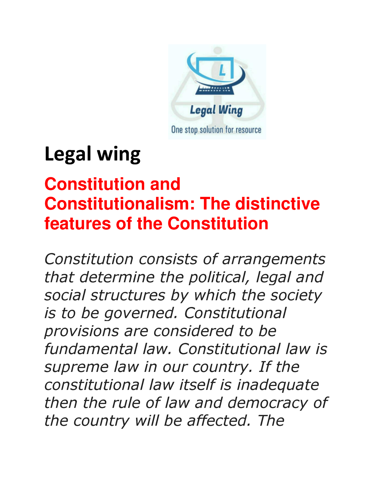 Constitution And Constitutionalism The Distinctive Features Of The ...