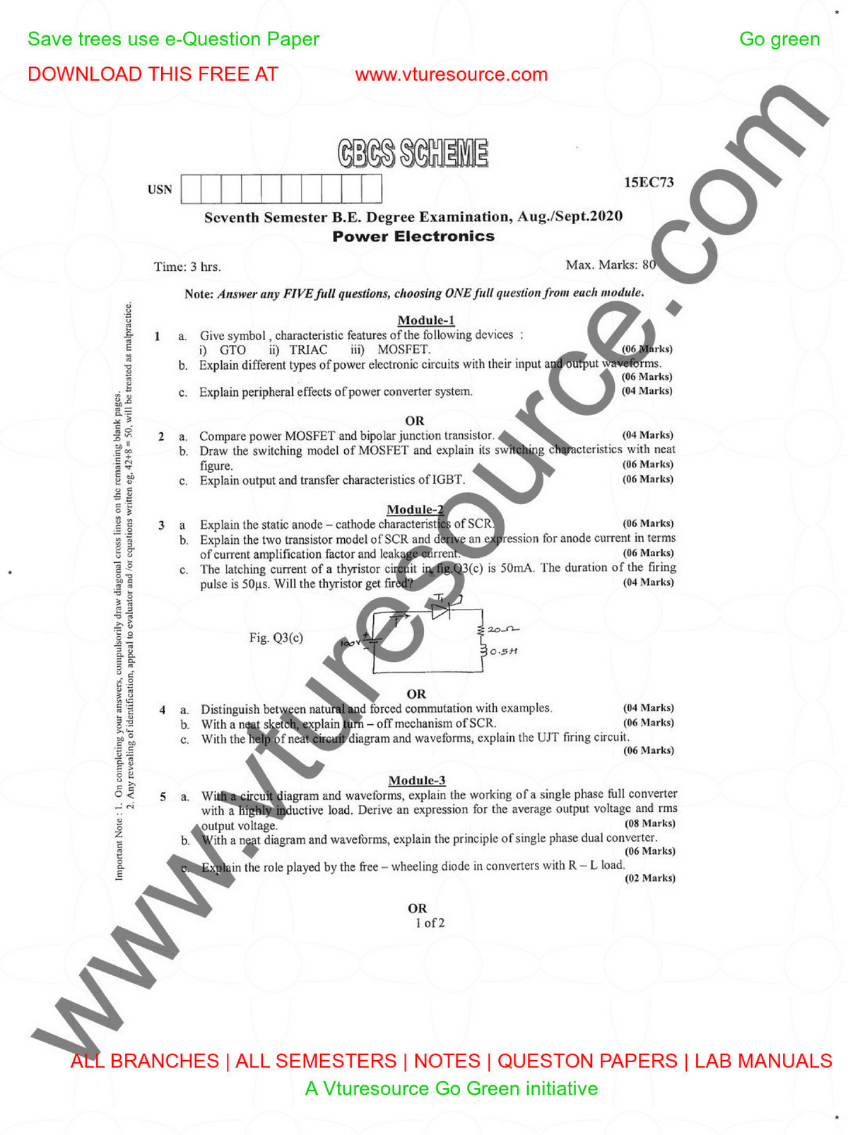 Sep 2020 4 question paper Power Electronics Studocu