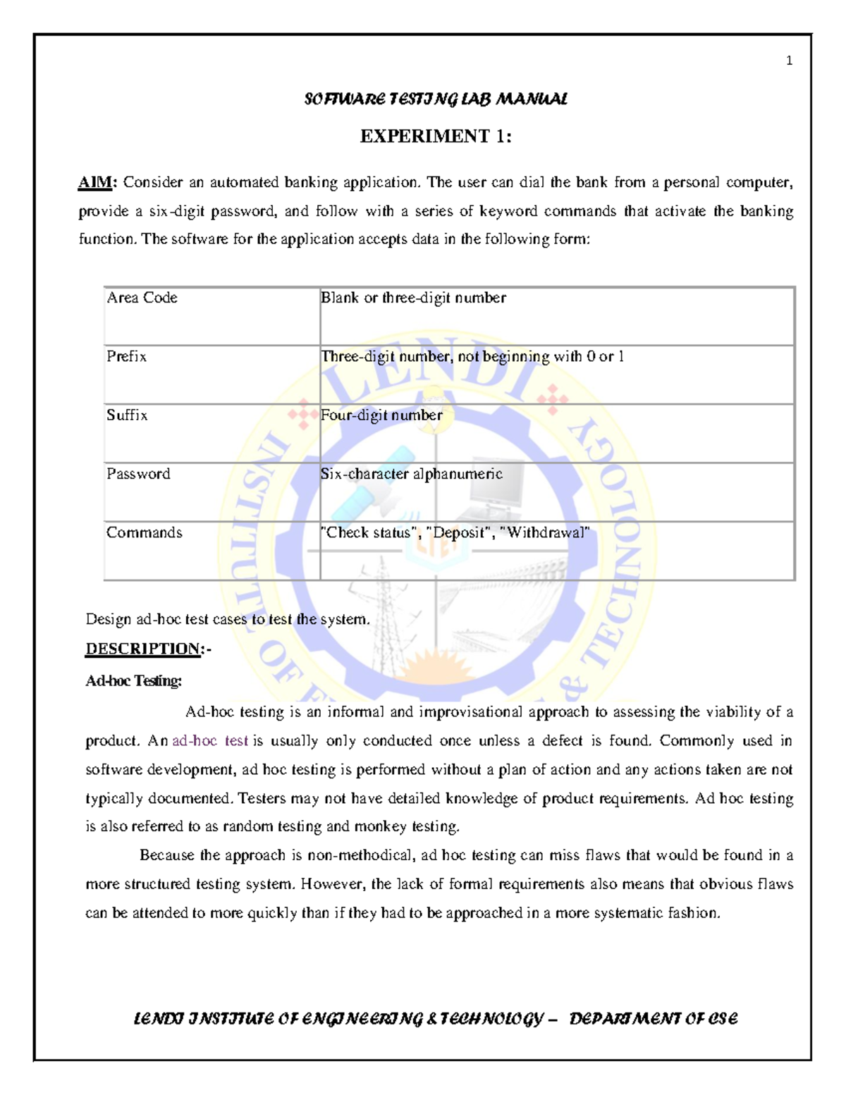 STM Software Testing Lab SOFTWARE TESTING LAB MANUAL EXPERIMENT 1
