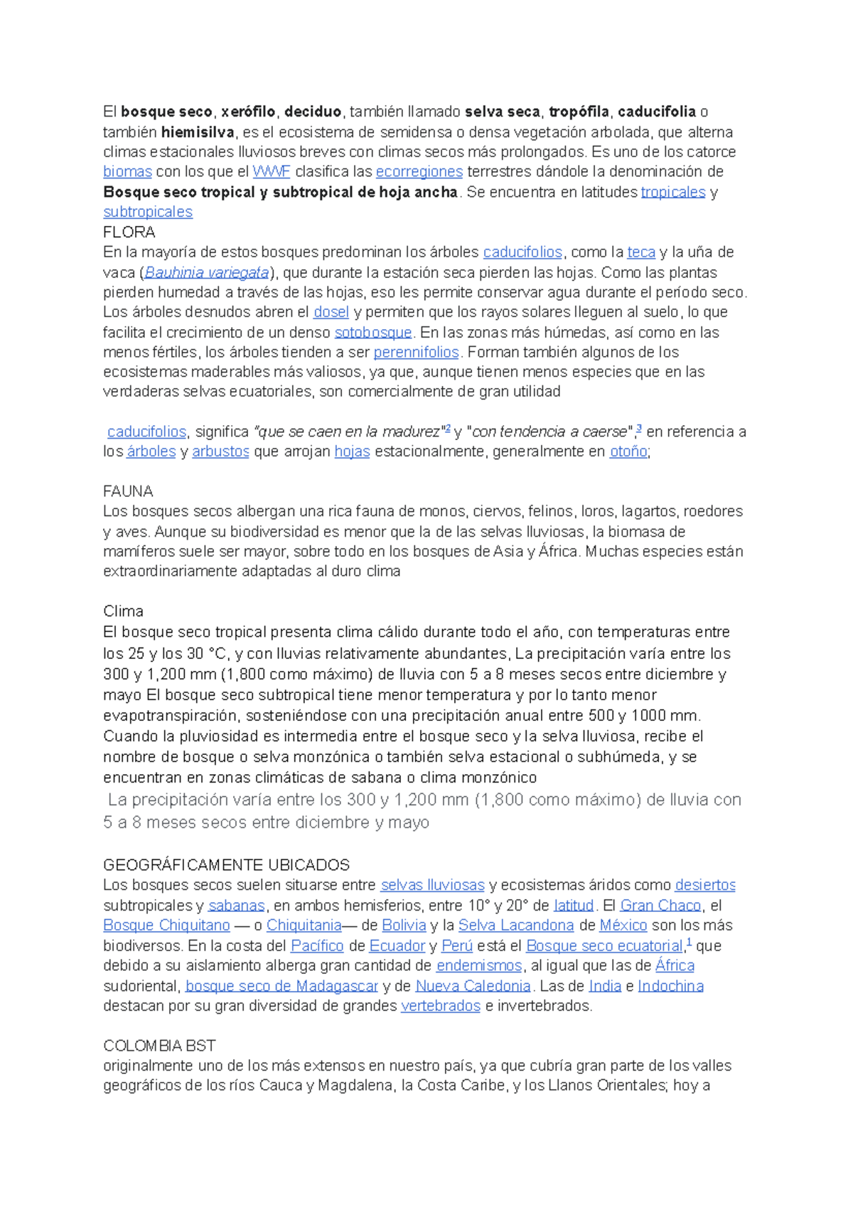 Bosque seco apuntes de exposición El bosque seco, xerófilo, deciduo