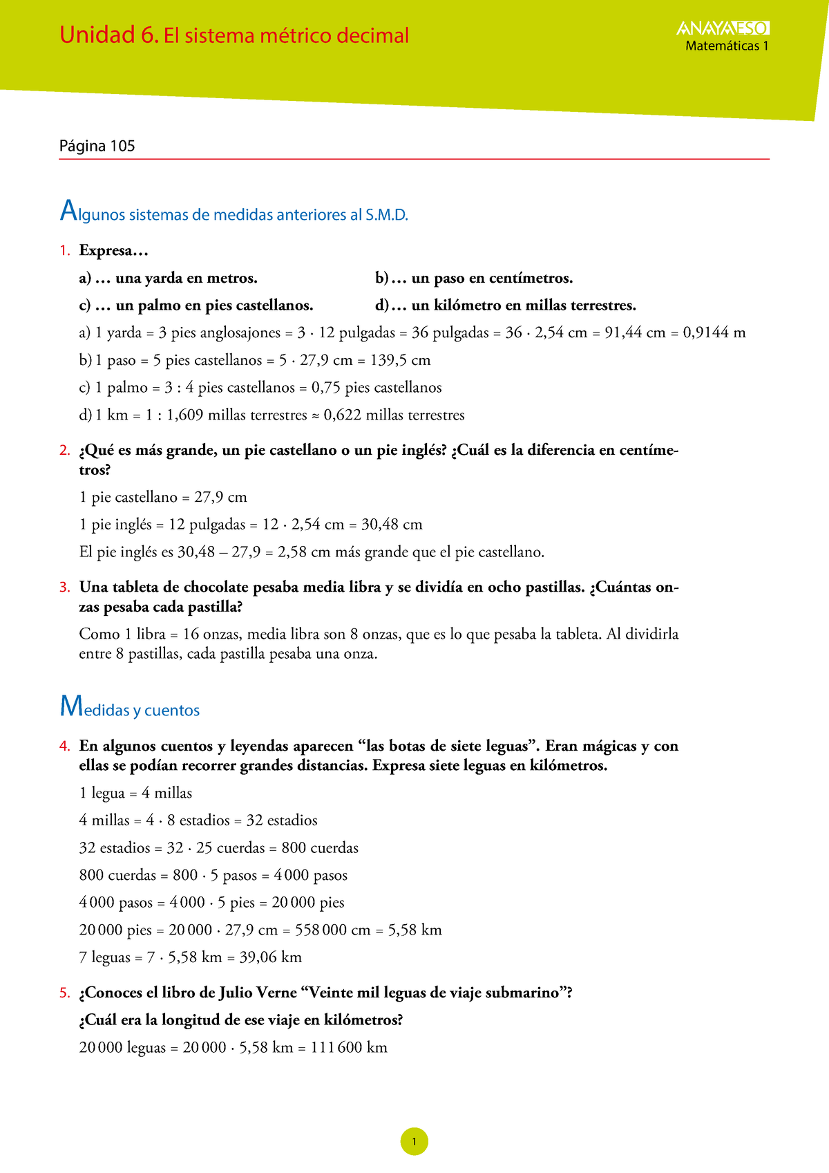 El Sistema Métrico Decimal Unidad 6 El Sistema Métrico Decimal Eso Matemáticas 1 Página 105