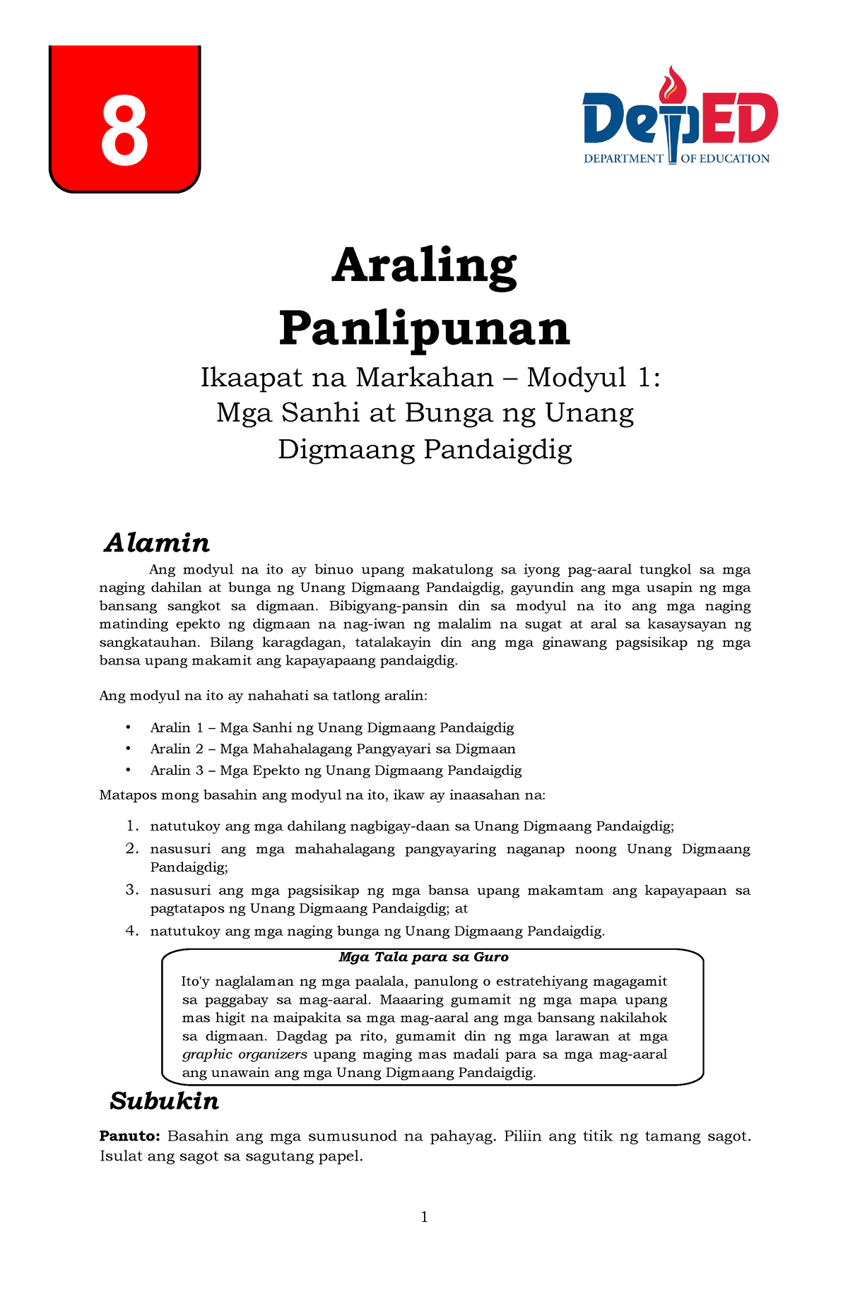 AP8 Q4 M1 Edited - Modules - 8 Araling Panlipunan Ikaapat Na Markahan ...