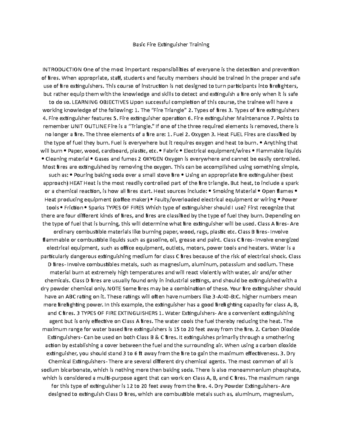 Basic Fire Extinguisher Training Basic Fire Extinguisher Training