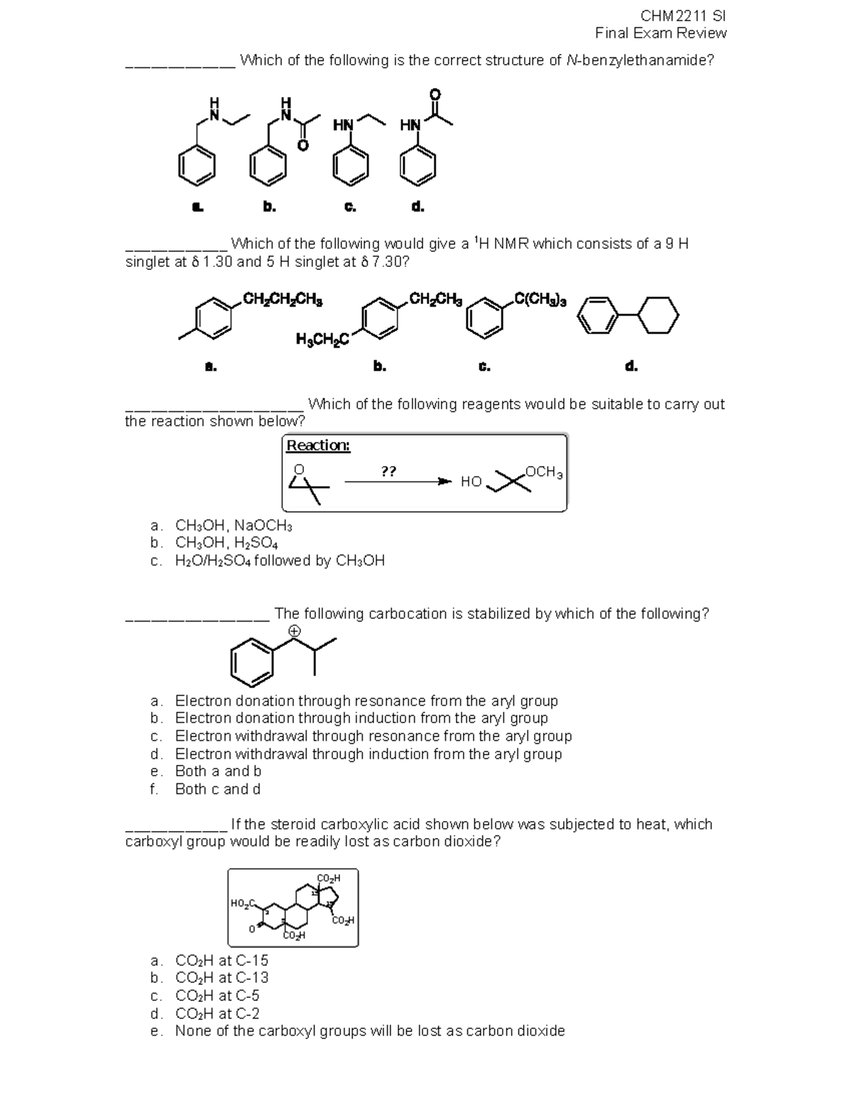 Final Exam Practice - CHM2211 - Final Exam Review _____________ Which ...