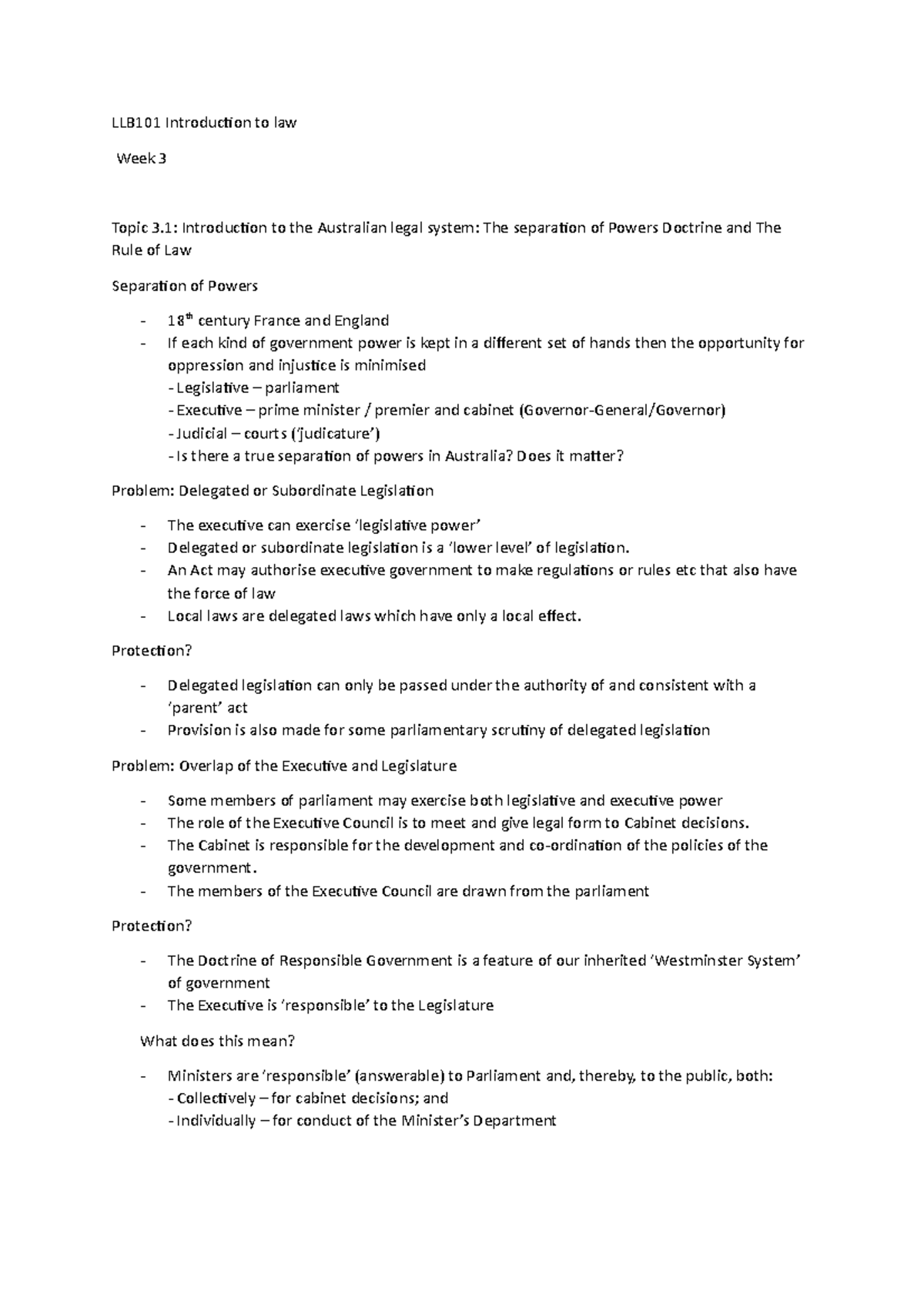 LLB101 Introduction to law Week 3 lecture notes - LLB101 Introduction ...