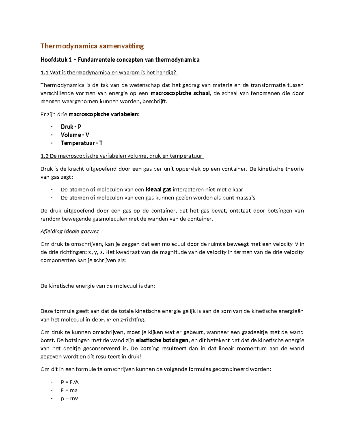 Thermodynamica Samenvatting - Thermodynamica Samenvatting Hoofdstuk 1 ...