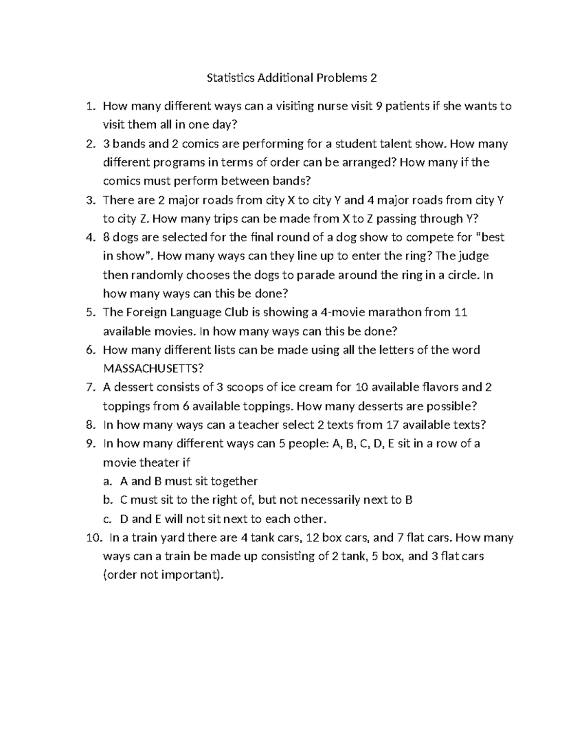 Additional Problems 2 - How many different programs in terms of order ...