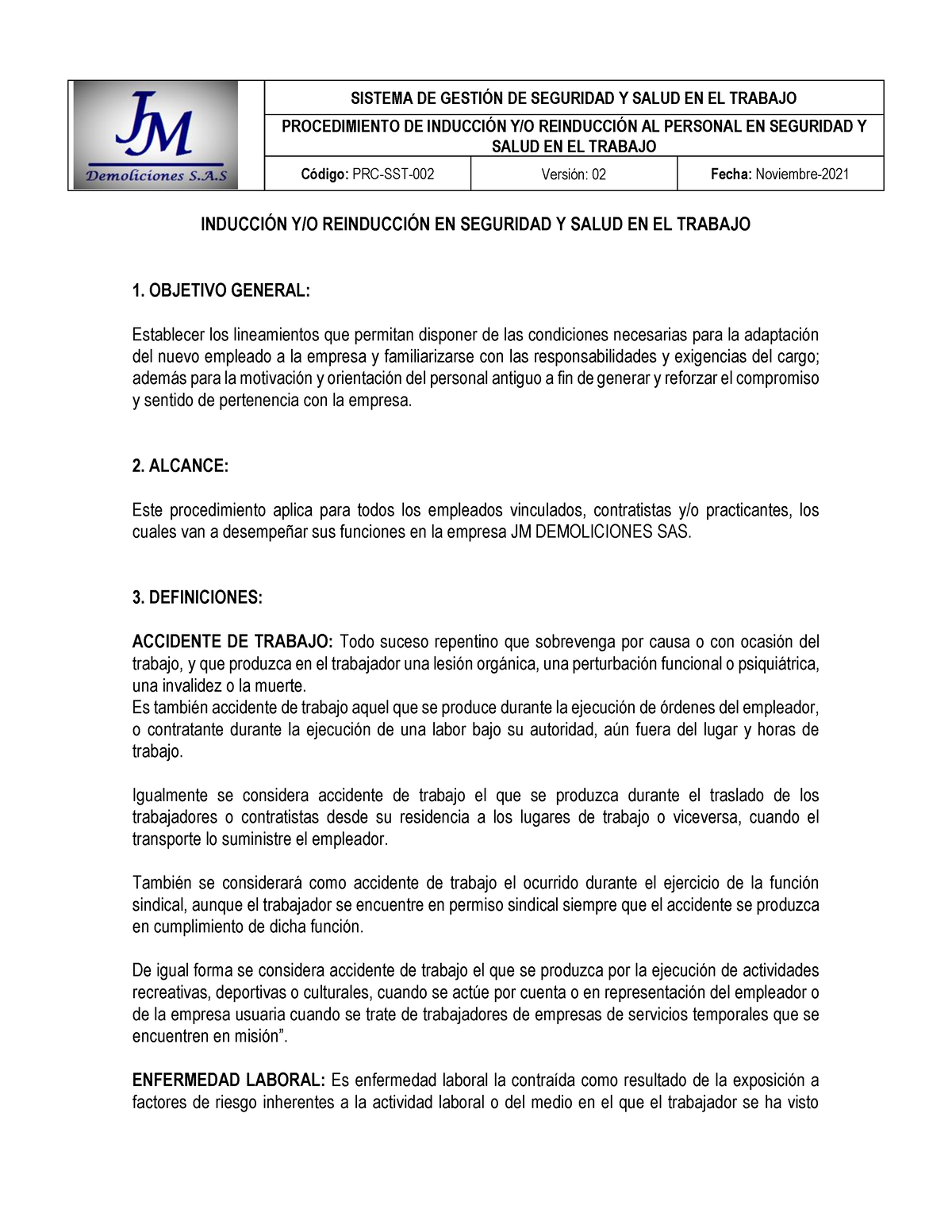 Procedimiento DE Induccion Y Reinduccion A Trabajadores - PROCEDIMIENTO ...