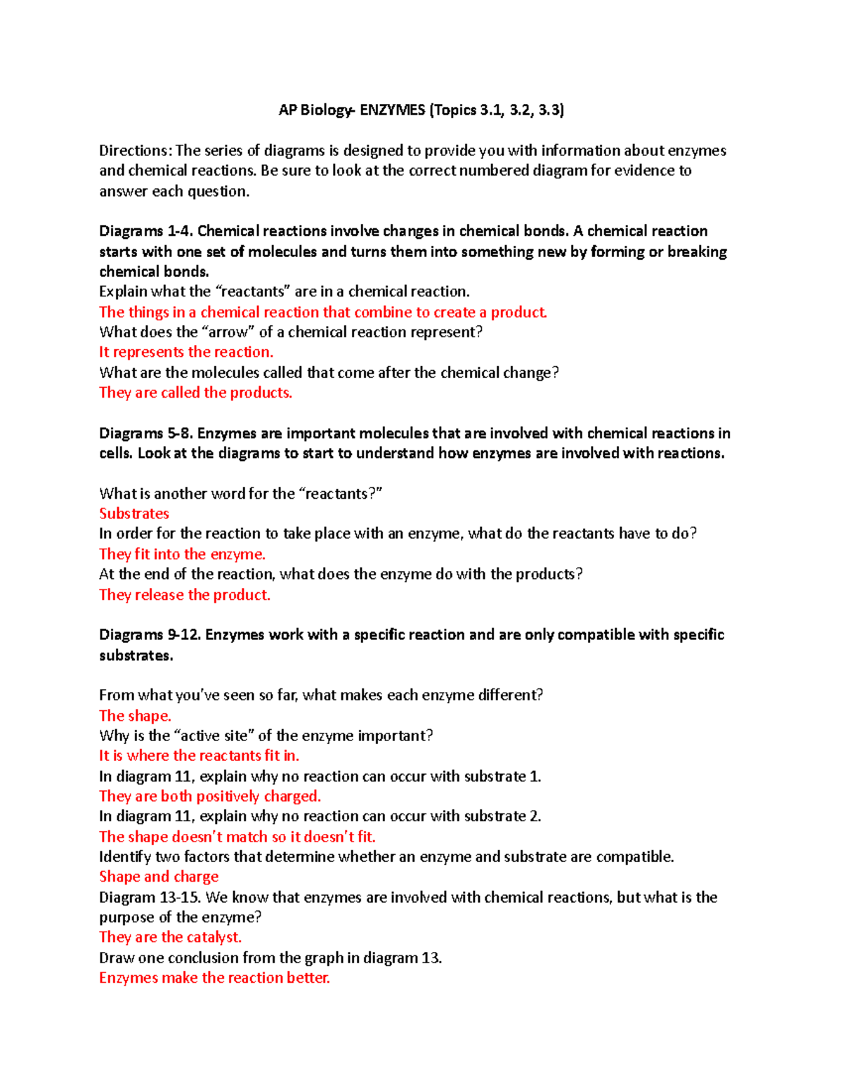 AP Biology Enzyme inquiry AP Biology ENZYMES (Topics 3, 3, 3