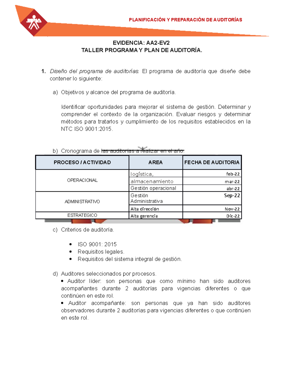 Formato Evidencia AA2 Ev2 Taller Programa y Plan de Auditoria ...