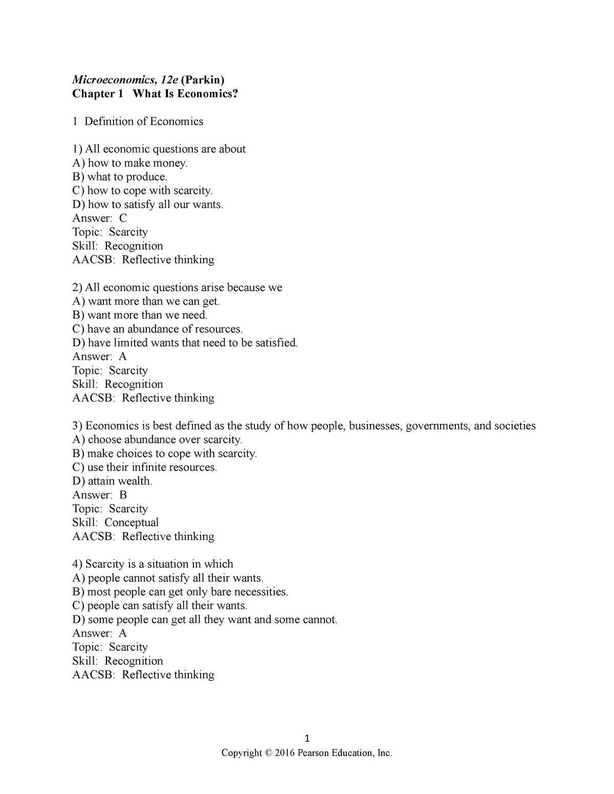 Chapter 1 - Microeconomics, 12e (Parkin) Chapter 1 What Is Economics? 1 ...