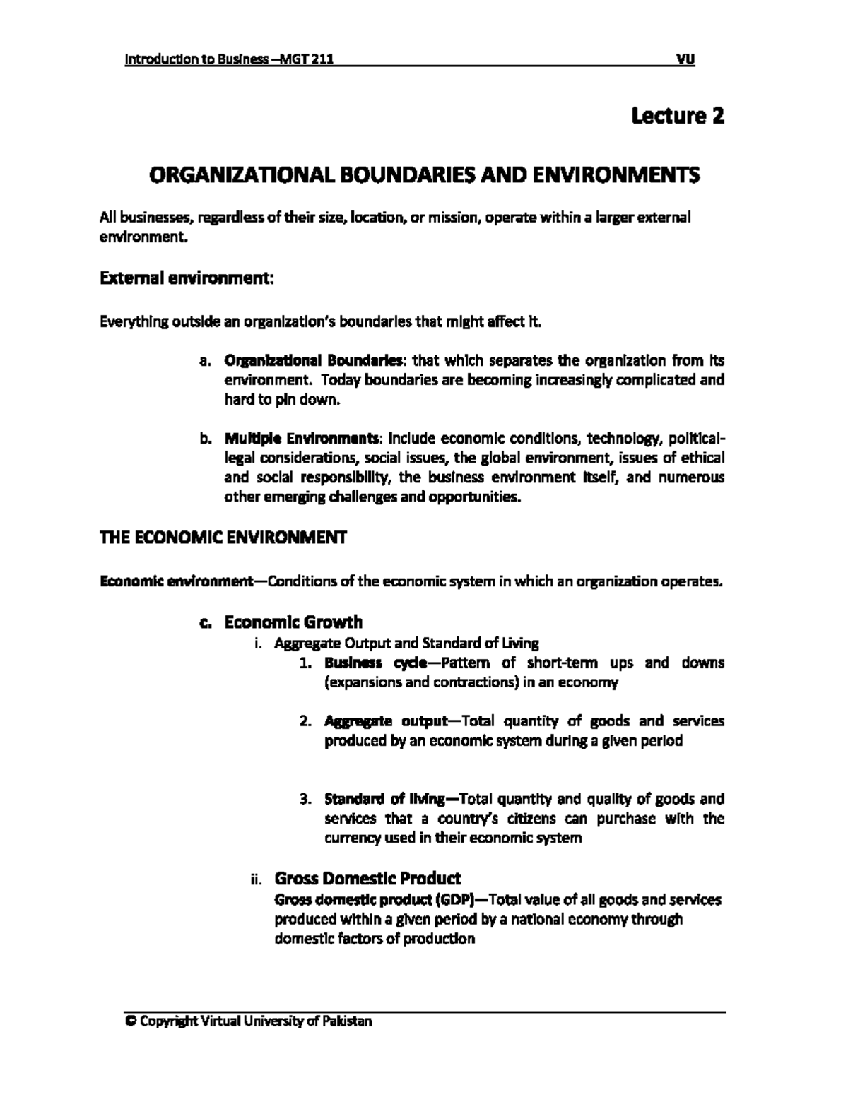 Mgt211 Lecture 2 - Bachalour Business Administration - Studocu