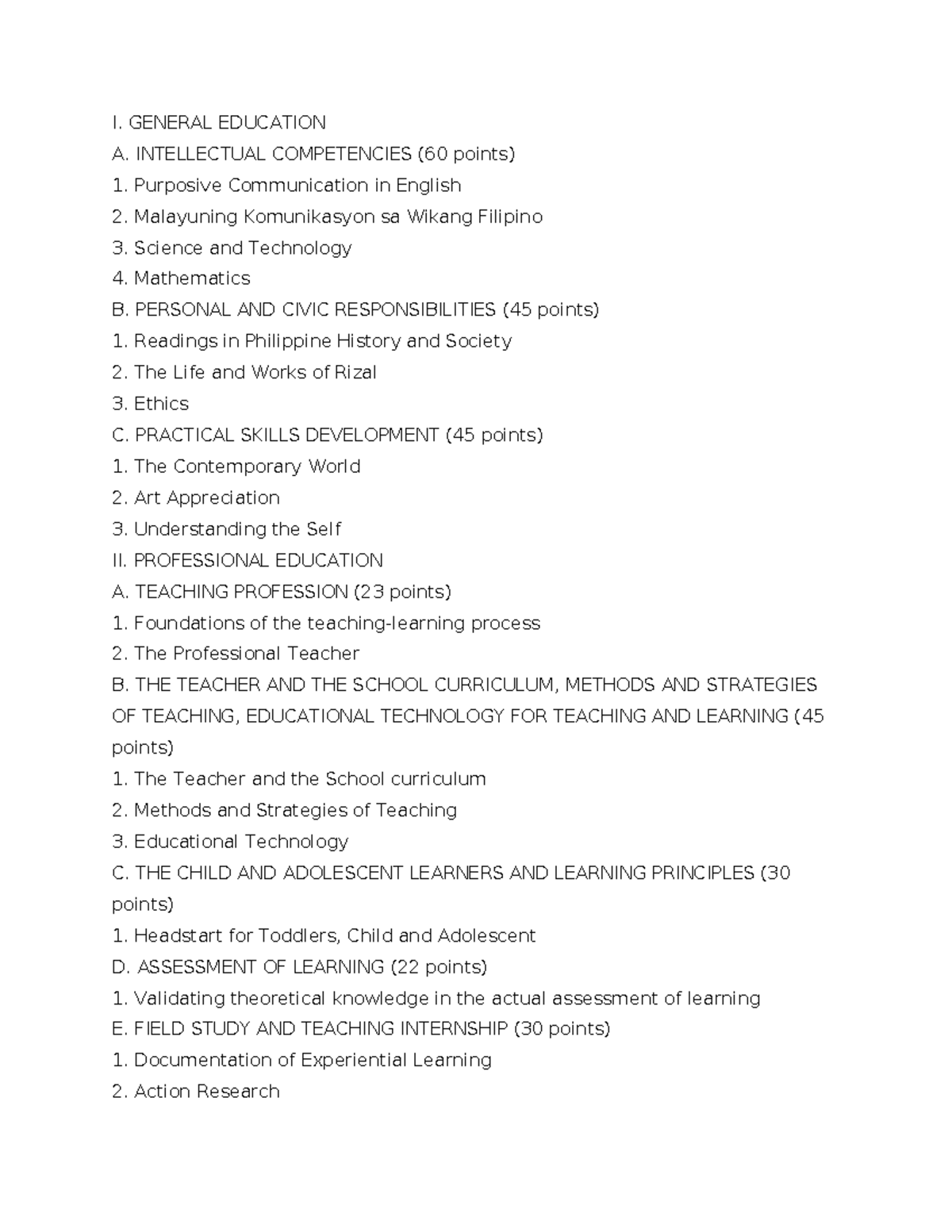 Subjects to review for LET - I. GENERAL EDUCATION A. INTELLECTUAL ...