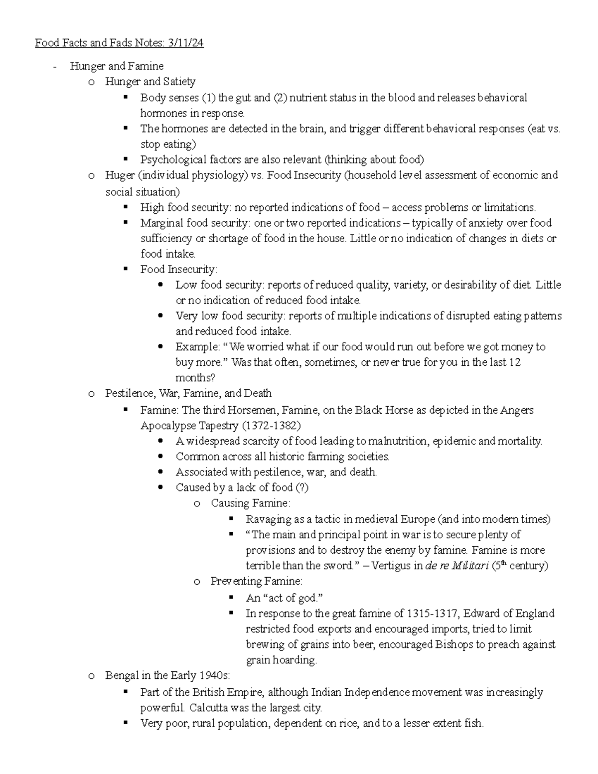 FDSC Exam #3 Notes - Food Facts and Fads Notes: 3/11/ - Hunger and ...