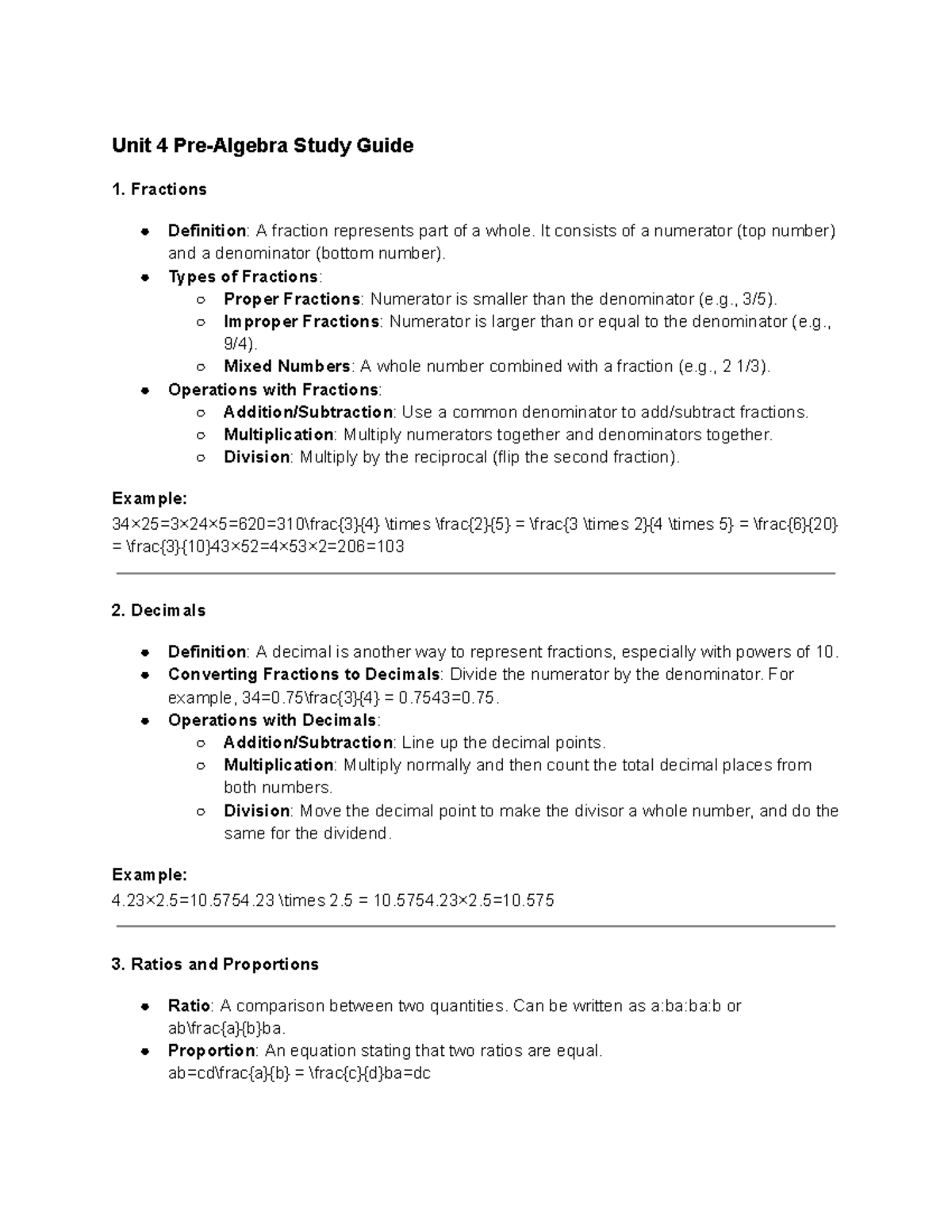 Unit 4 Pre Algebra Study Guide - Unit 4 Pre-Algebra Study Guide ...