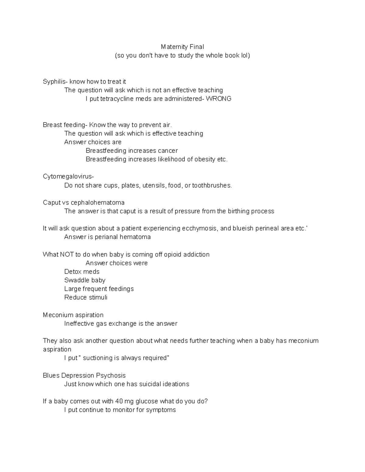 Exam Maternity Final Exam Review Maternity Final (so you don't