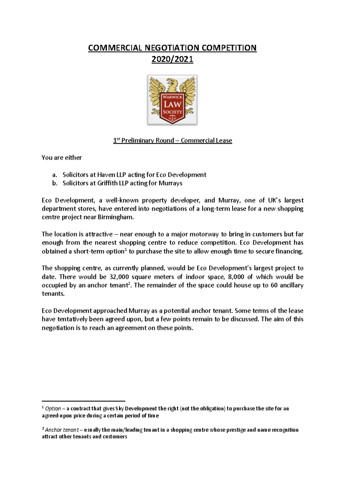 Round 1 - Eco Development - COMMERCIAL NEGOTIATION COMPETITION 2020/ 1 ...