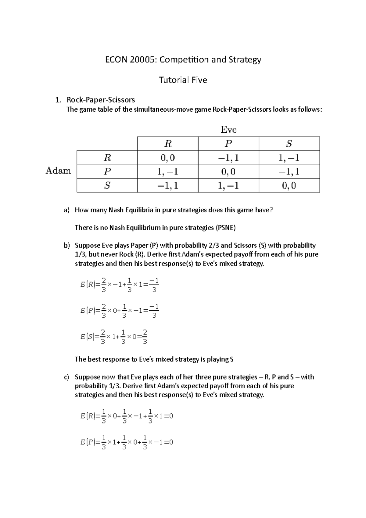 Tute 5 - Tutorial 5 Questions And Answers - ECON 20005: Competition And ...