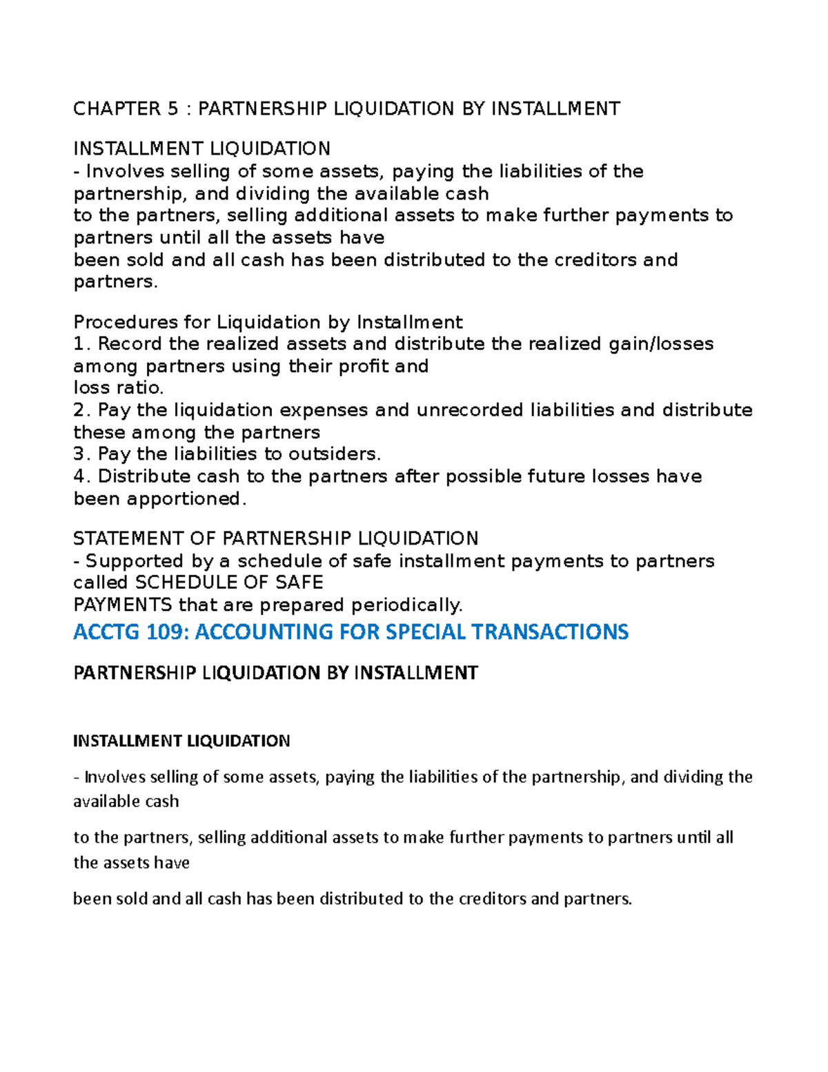 Partnership Liquidation By Installment - CHAPTER 5 : PARTNERSHIP ...