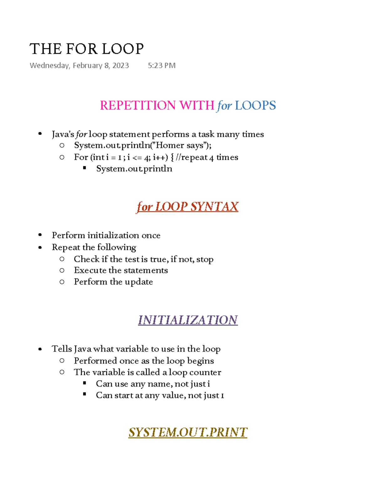 THE FOR LOOP - The For Loop - REPETITION WITH for LOOPS Java's for loop ...