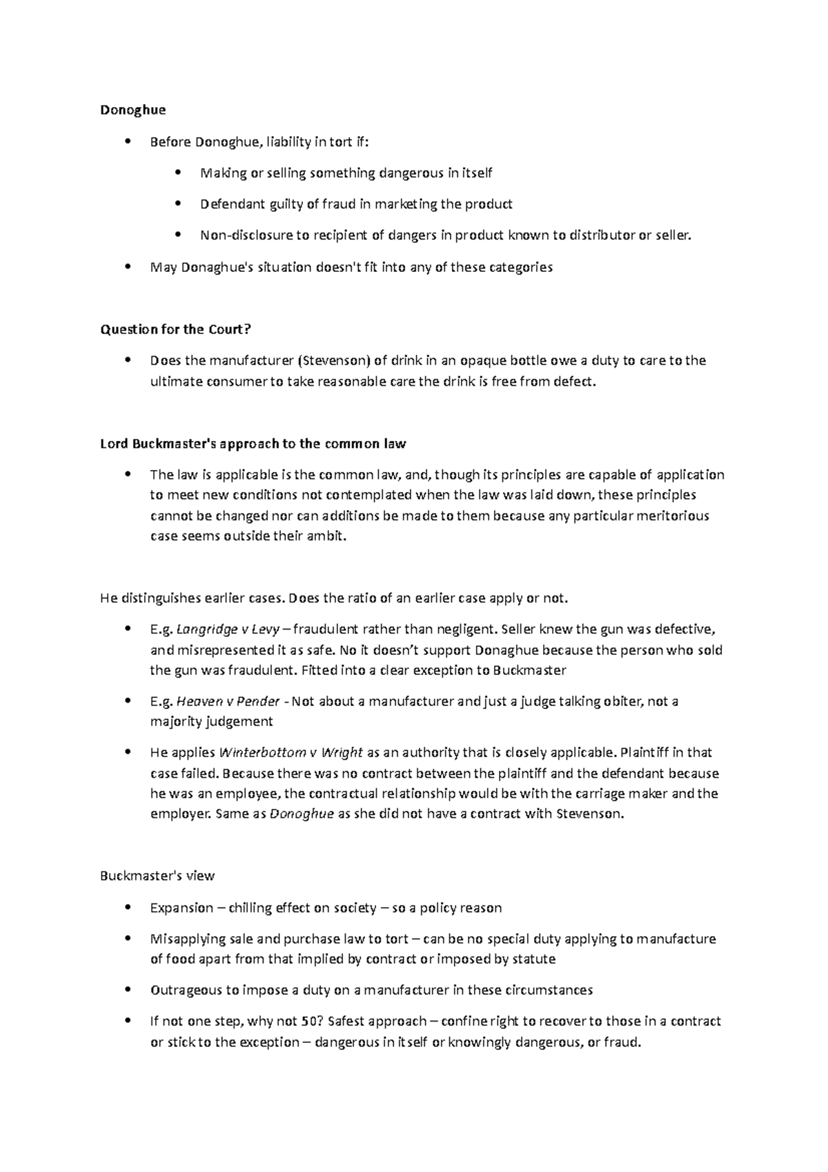 Donoghue v Stevenson Lecture Notes 2023 - Donoghue Before Donoghue ...