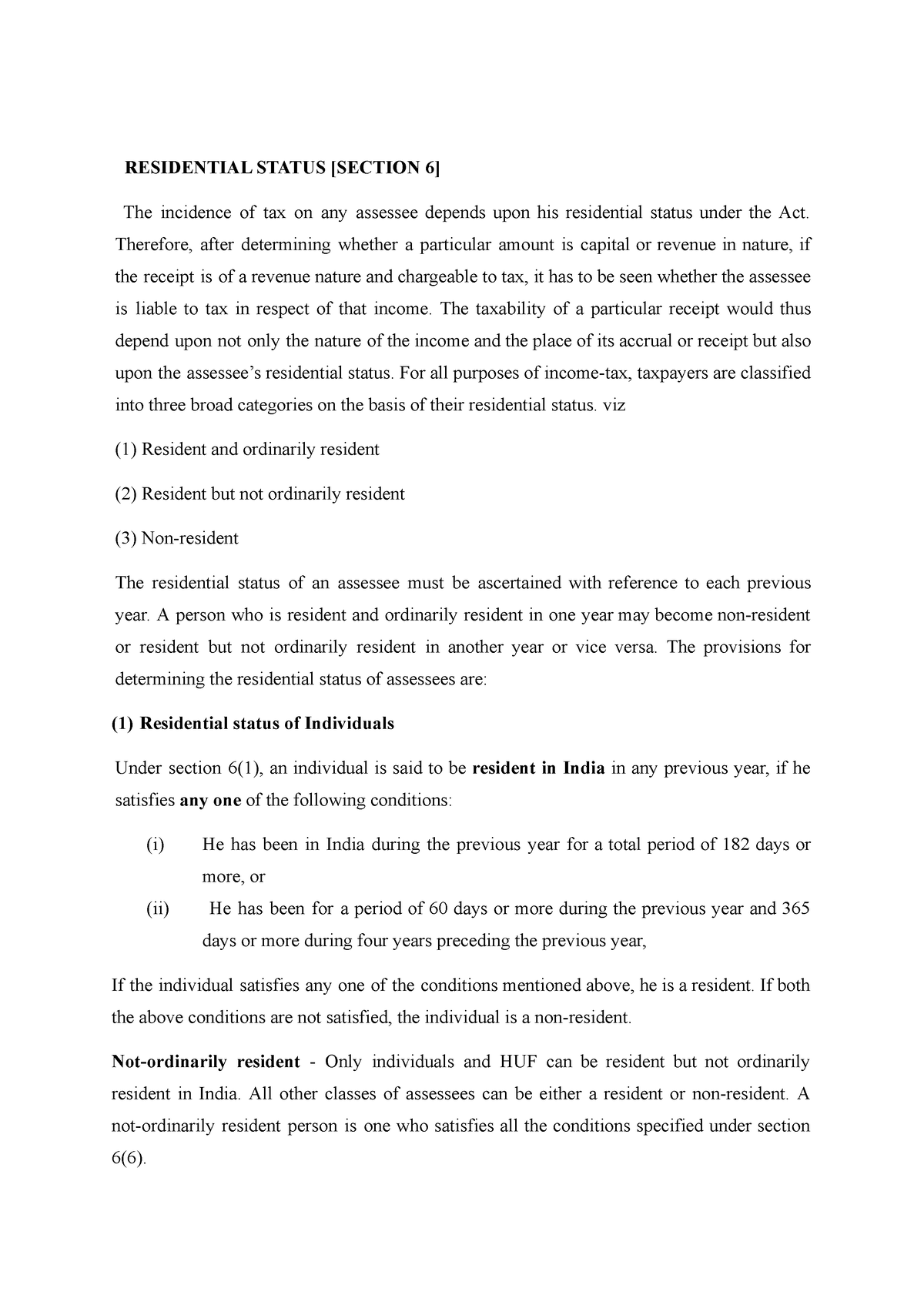 Residential Status - RESIDENTIAL STATUS [SECTION 6] The Incidence Of ...