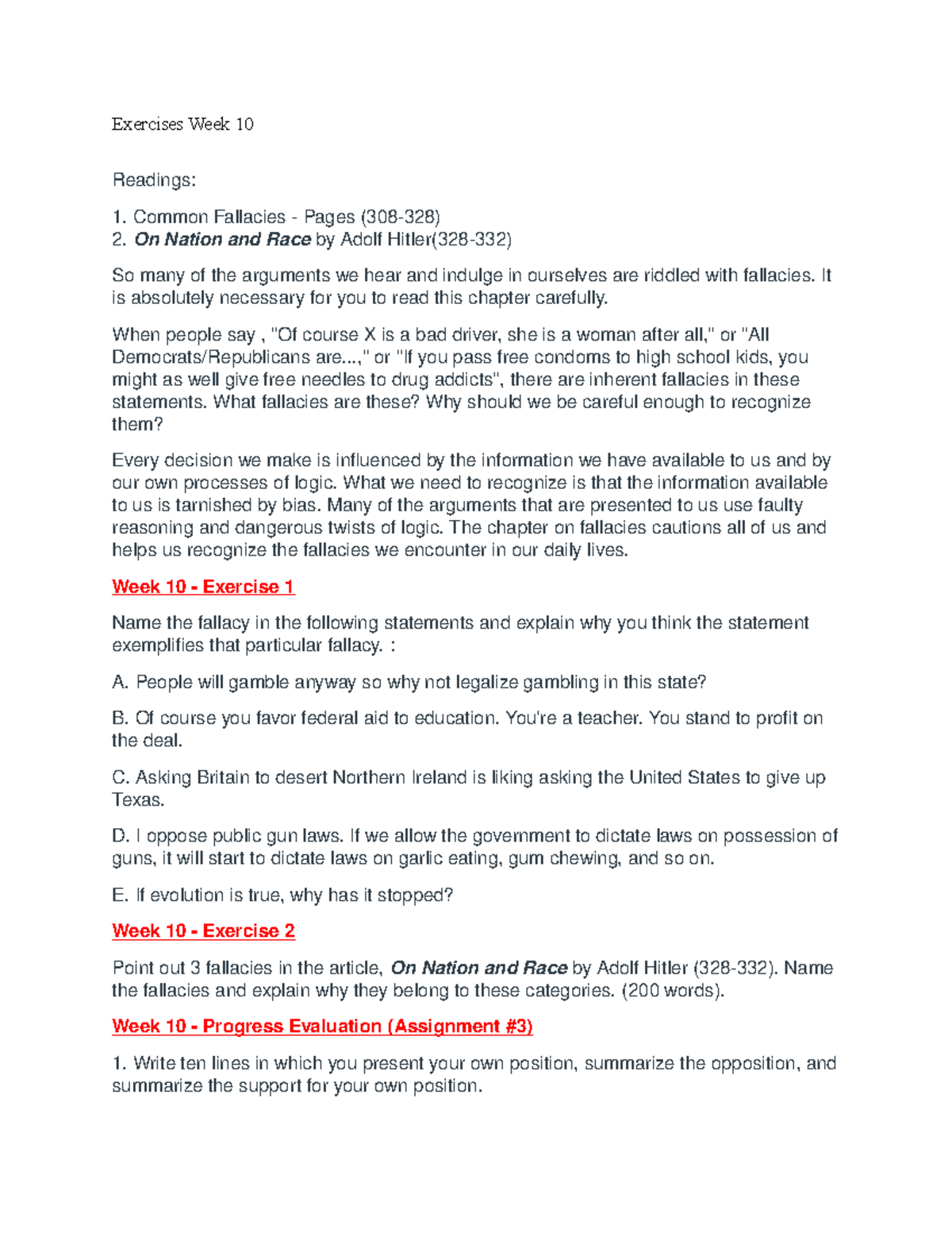 Exercises Week 10 - Weekly Assignment Number 10 in English 2010 with ...