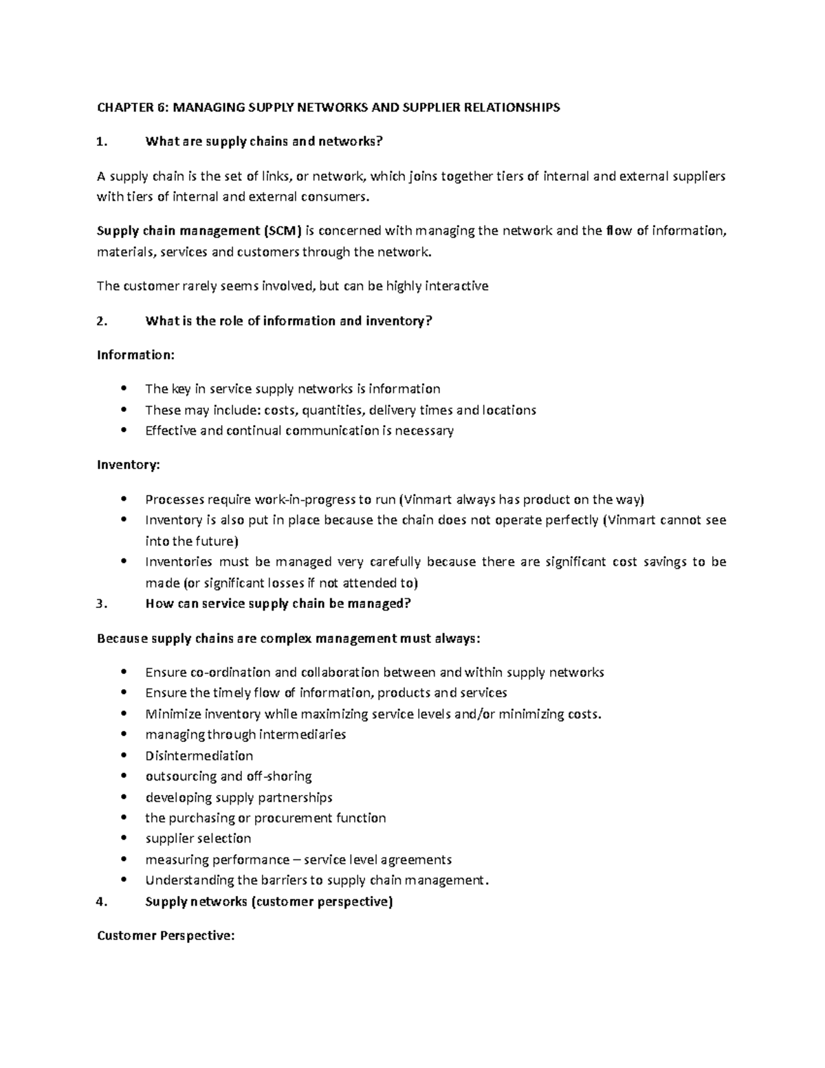 Basom 6 - Summary of course content - CHAPTER 6: MANAGING SUPPLY ...