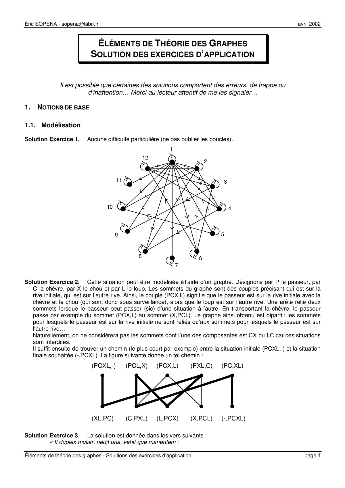 Théorie Des Graphe Exercices D’application Corr - ÉLÉMENTS DE THÉORIE ...