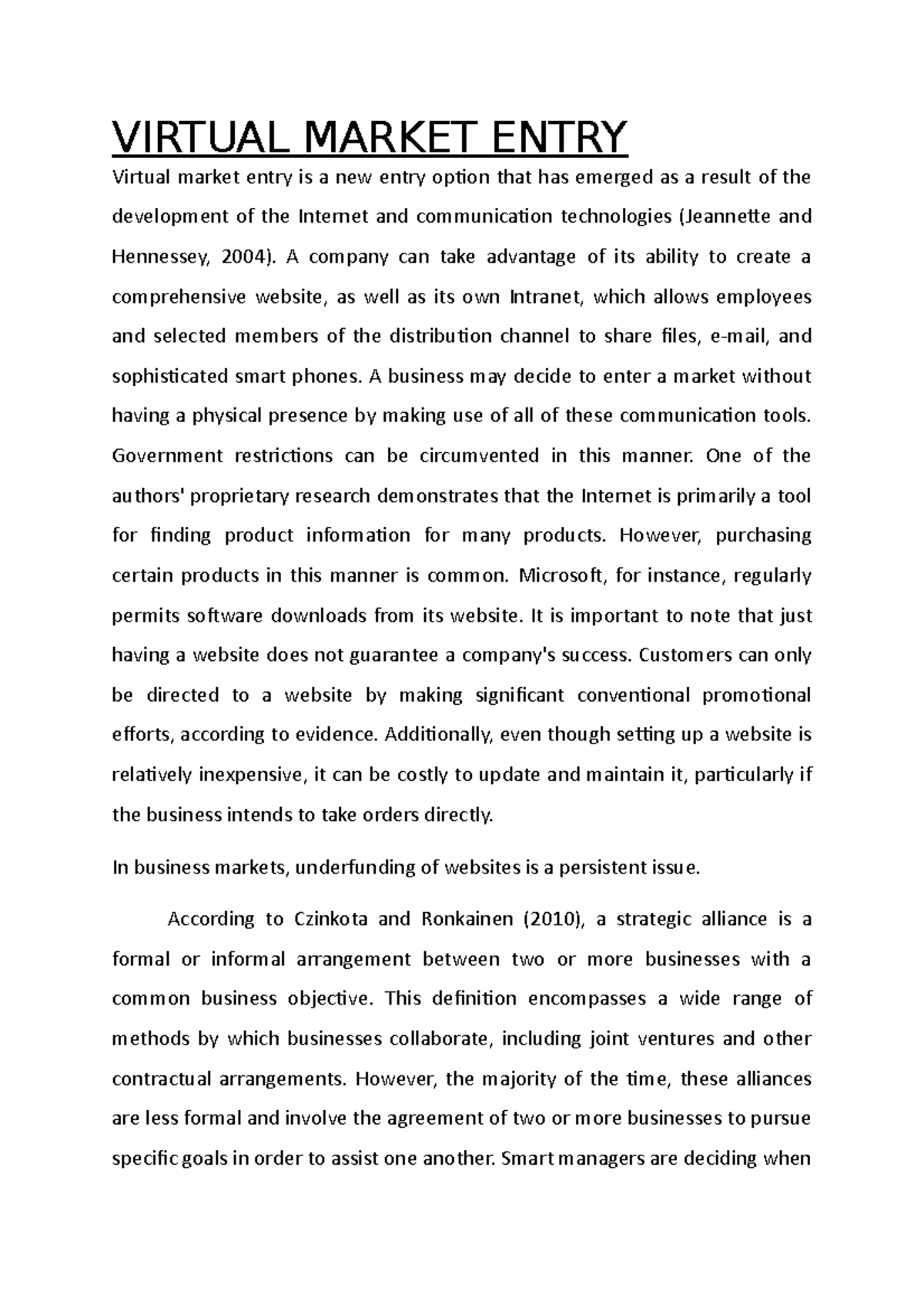Virtual Market Entry - The development of a global brand is not always ...
