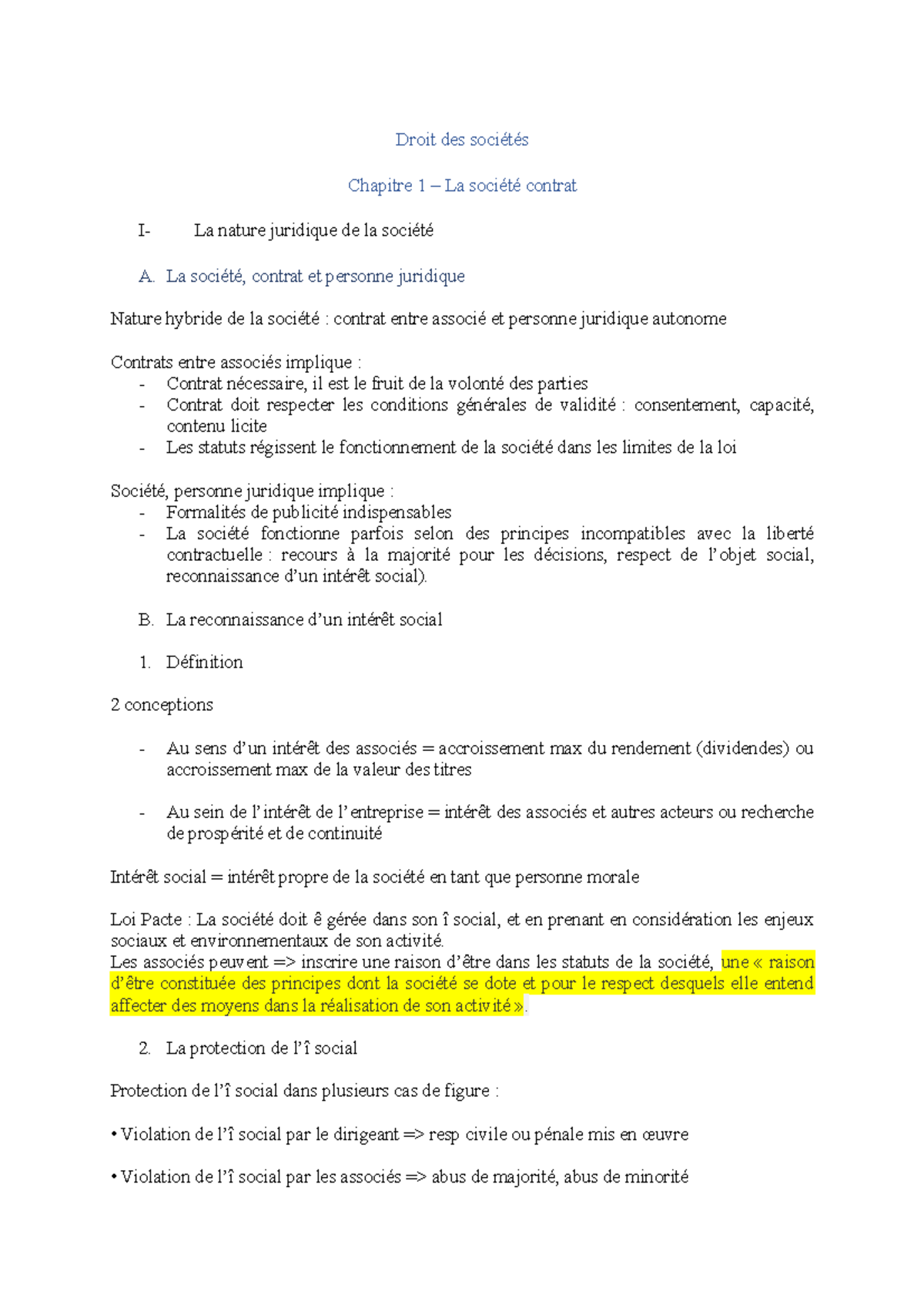 Dcg Ue 2 Le Contrat De Société Droit Des Sociétés Chapitre 1 La