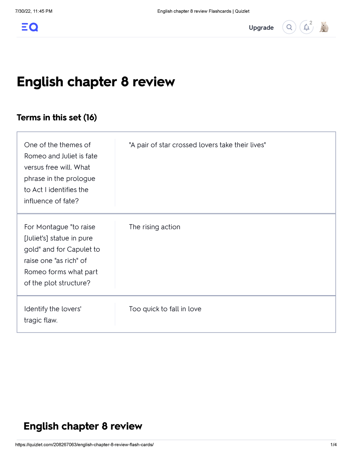 English Chapter 8 Review Flashcards Quizlet - Upgrade 2 English Chapter ...