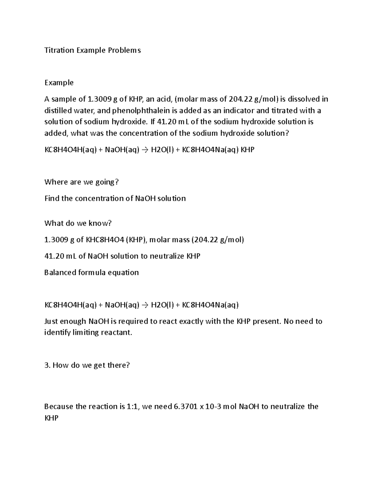 184 Titration Example Problems Titration Example Problems Example A