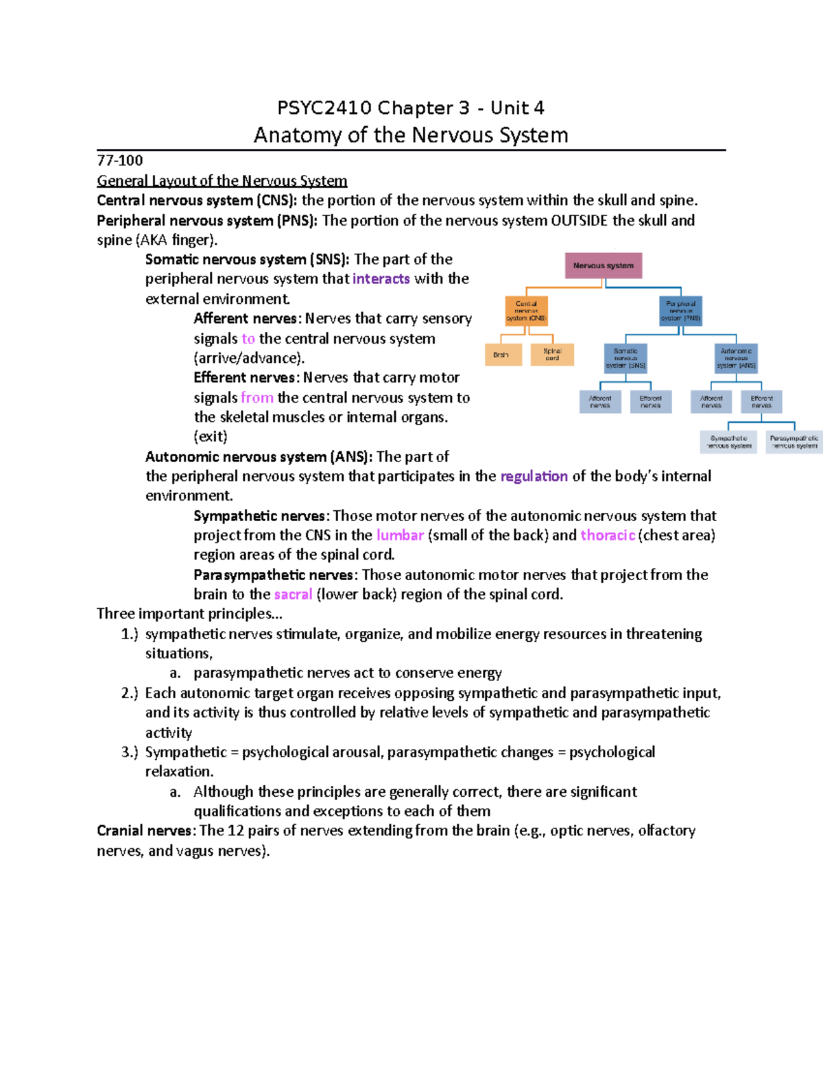 PSYC2410 Chapter 3 - Unit 4 - Anatomy of the Nervous System - PSYC2410 ...