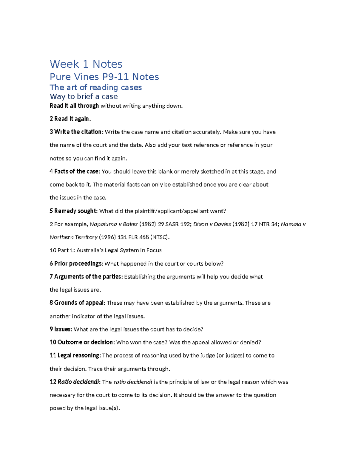 LAW1052 Notes - Week 1 Notes Pure Vines P9-11 Notes The art of reading ...