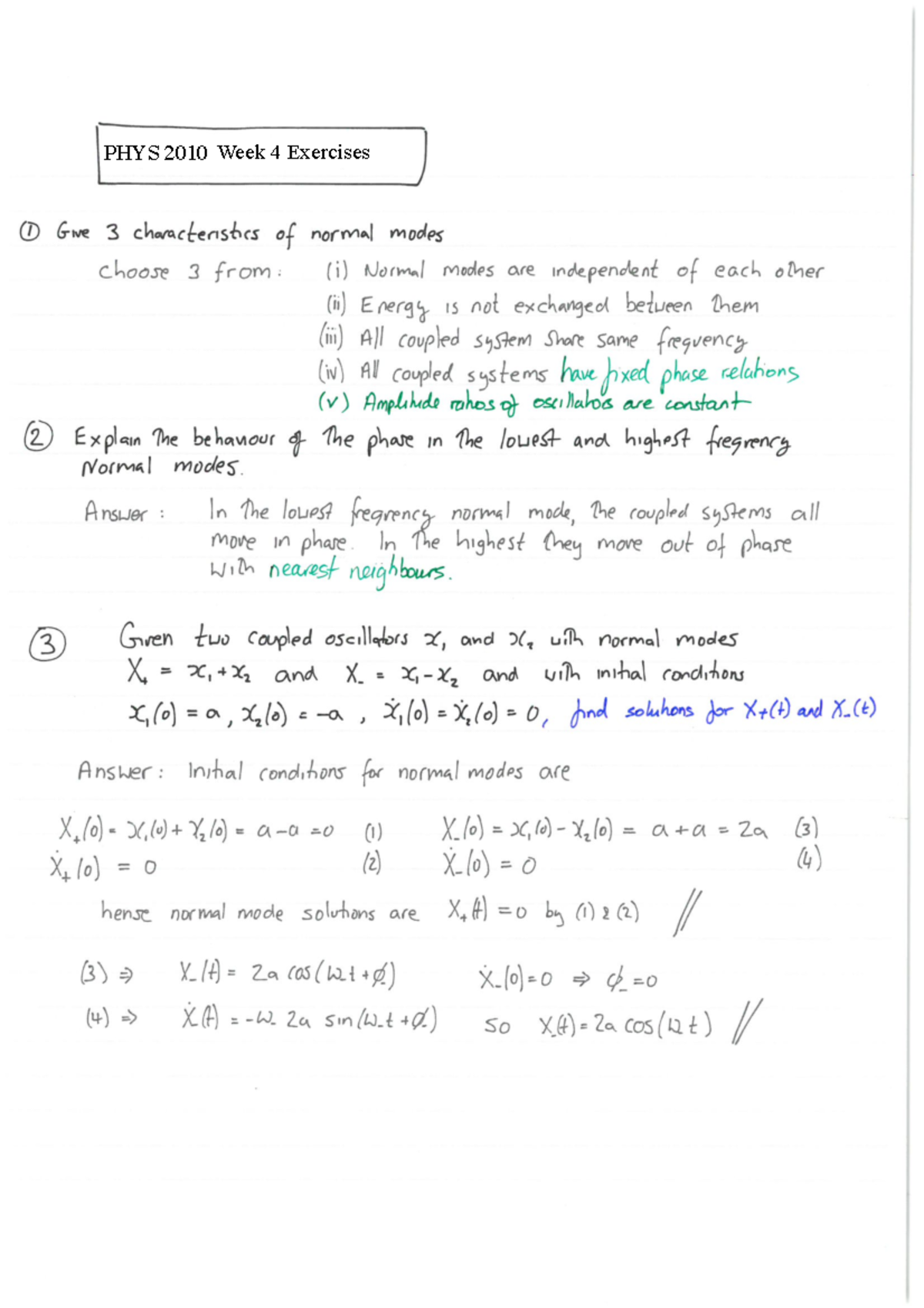 Coupled oscillators exercise with answers - PHYS107 - PHYS 2010Week 4 ...