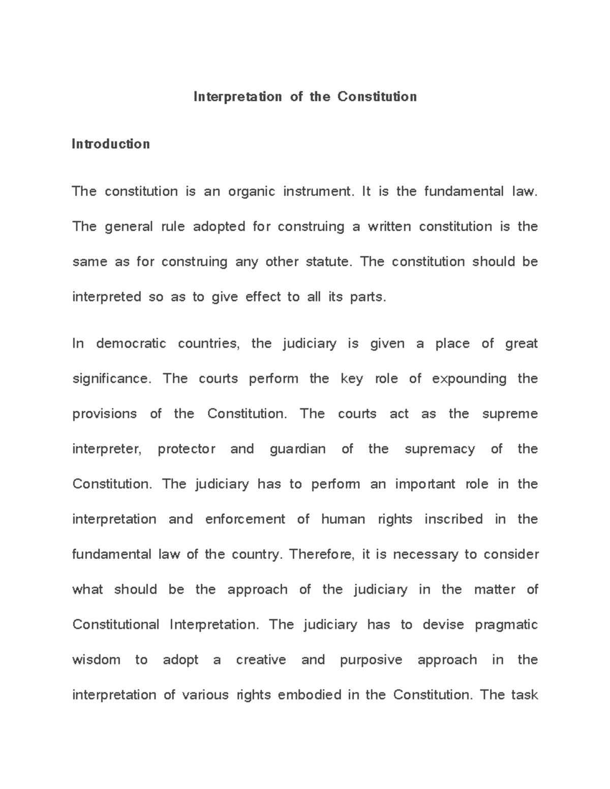 Interpretationof The Constitution - Interpretation Of The Constitution ...