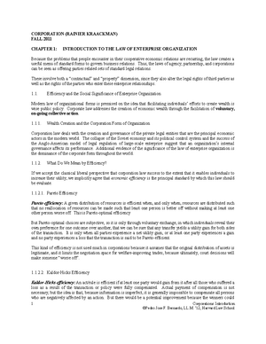 Corporation Law lecture notes with Prof. Kraakman - CORPORATION ...