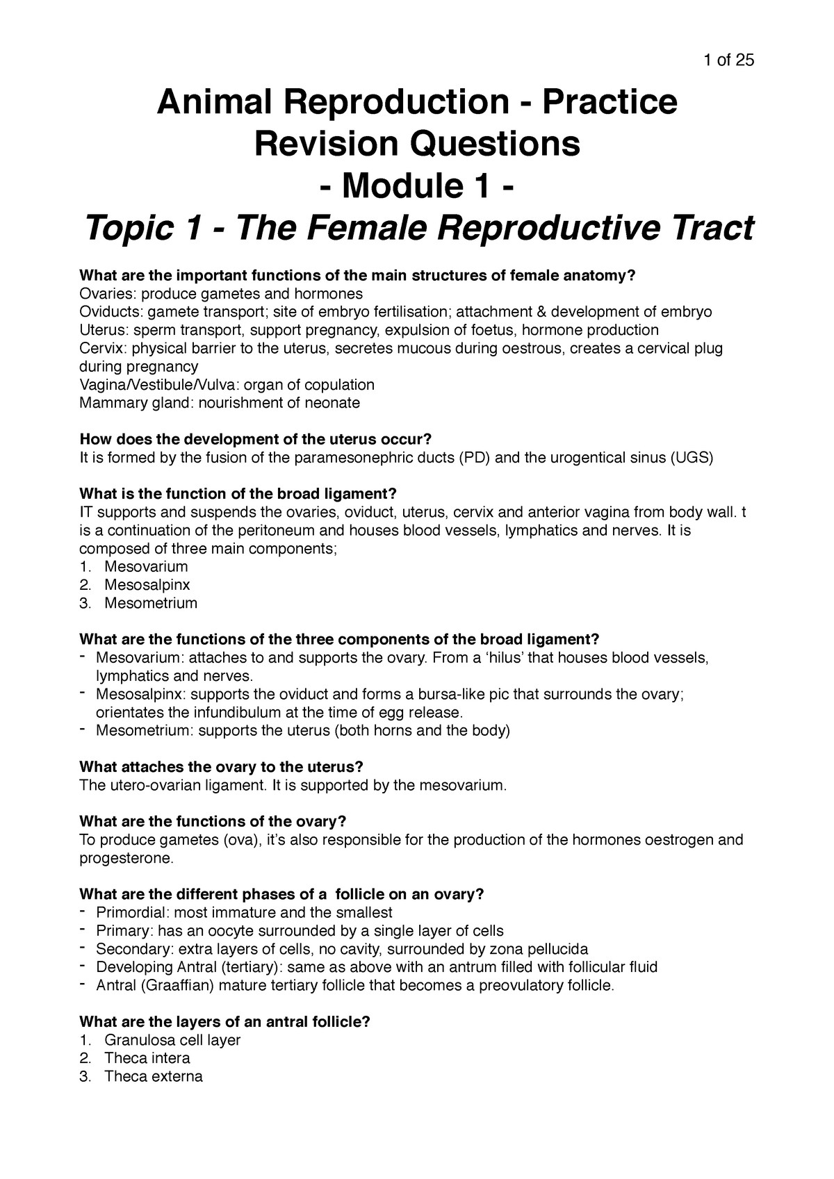 Practice Questions for Animal Reproduction - 1 of 25 Animal Reproduction  Practice Revision Questions - Studocu